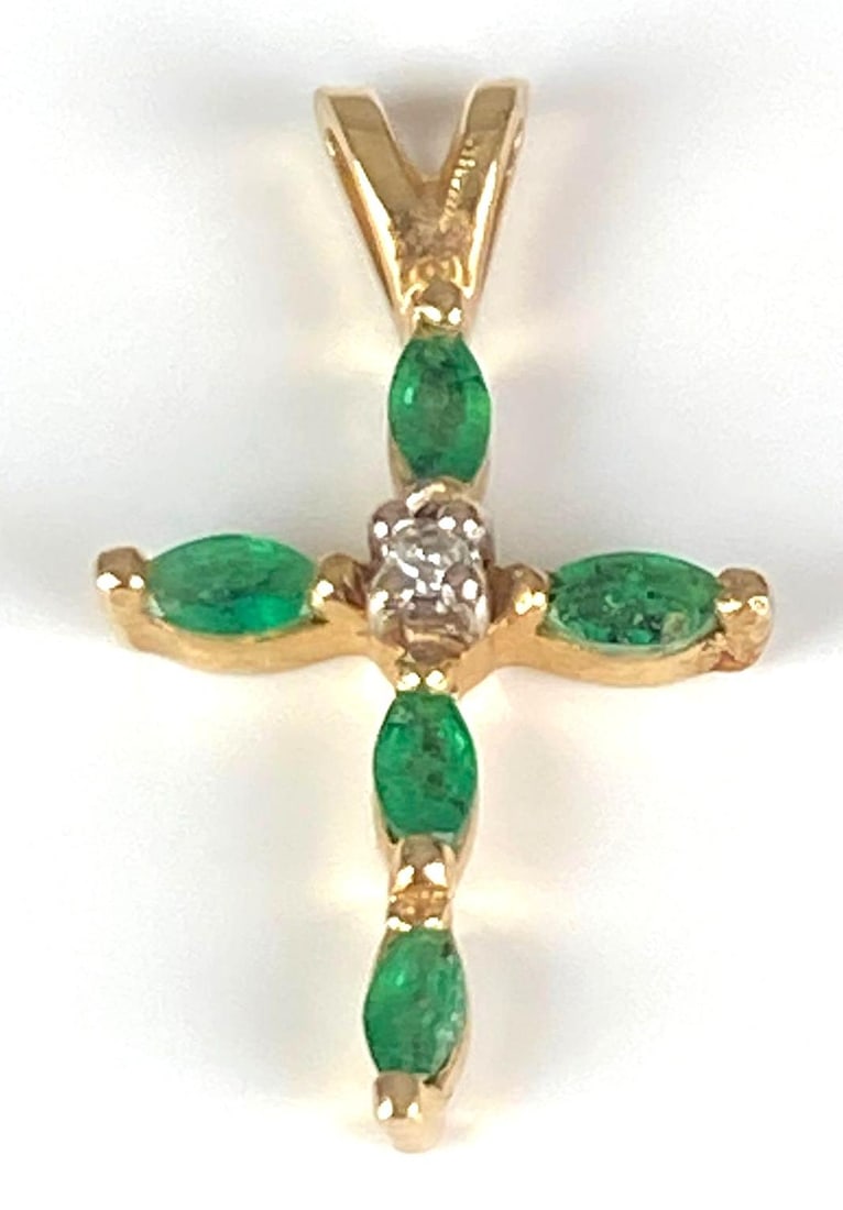 14K Yellow Gold Diamond Emerald Cross Pendant: In-House Shipping Option: If you would like to use our in-house shipping service, please select “Arrange My Own Shipping” when paying your invoice. After payment, our in-house shipping team