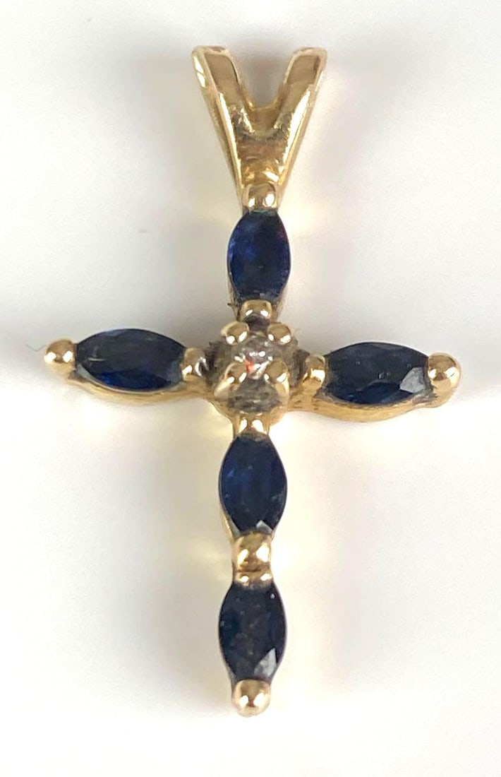 14K Yellow Gold Diamond Blue Topaz Cross Pendant: In-House Shipping Option: If you would like to use our in-house shipping service, please select “Arrange My Own Shipping” when paying your invoice. After payment, our in-house shipping team wi