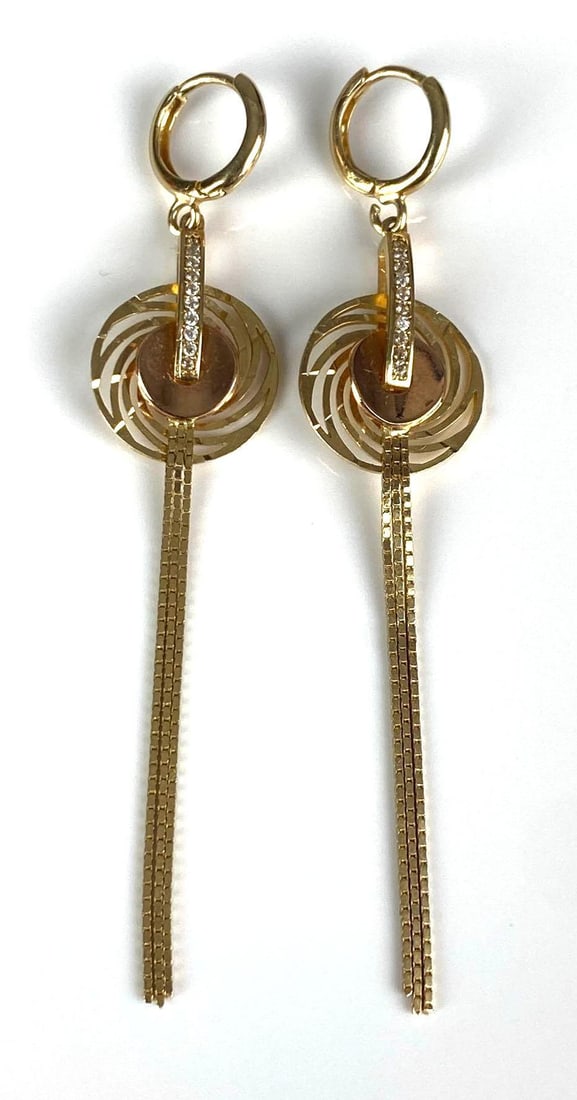 Pair of 14K Yellow Gold CZ Dangle Earrings: In-House Shipping Option: If you would like to use our in-house shipping service, please select “Arrange My Own Shipping” when paying your invoice. After payment, our in-house shipping team wi