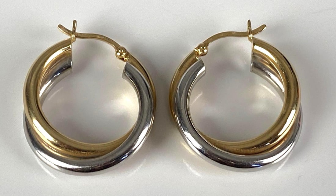 Pair of 14K Yellow / White Gold Double Twist Hoop Earrings: In-House Shipping Option: If you would like to use our in-house shipping service, please select “Arrange My Own Shipping” when paying your invoice. After payment, our in-house shipping team