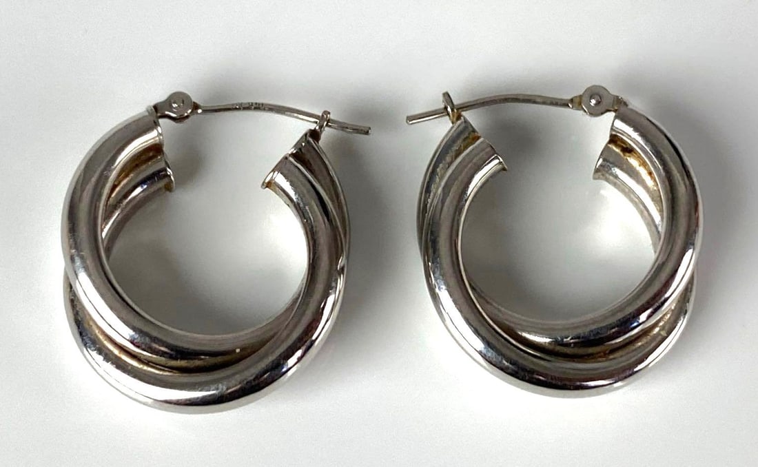 Pair of 14K White Gold Double Twist Hoop Earrings: In-House Shipping Option: If you would like to use our in-house shipping service, please select “Arrange My Own Shipping” when paying your invoice. After payment, our in-house shipping team wi