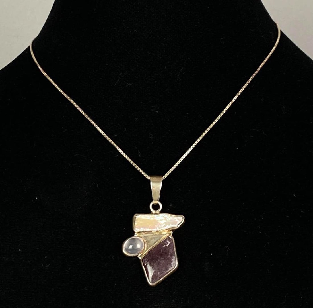 Designer Sterling Silver Signed Multi-Gem Pendant with Box Chain Necklace: In-House Shipping Option: If you would like to use our in-house shipping service, please select “Arrange My Own Shipping” when paying your invoice. After payment, our in-house shipping team wi