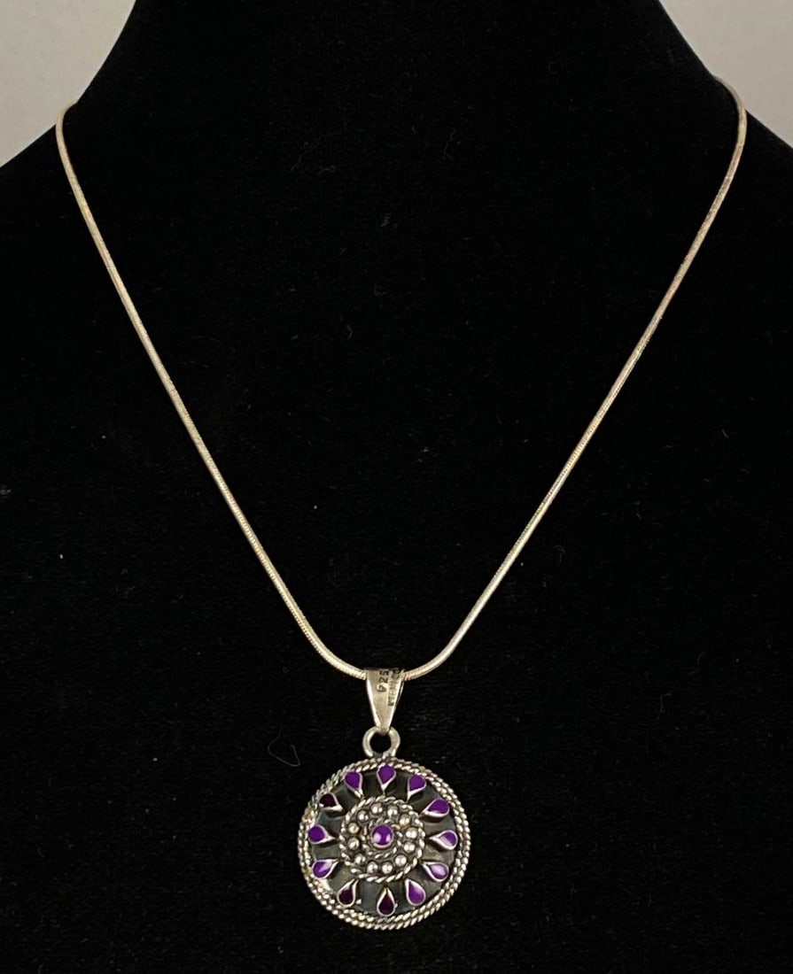 Taxco Sterling Silver Necklace with Purple Suglite Pendant: In-House Shipping Option: If you would like to use our in-house shipping service, please select “Arrange My Own Shipping” when paying your invoice. After payment, our in-house shipping team wi