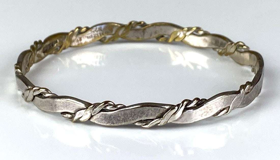 Mexican Sterling Silver Twisted Bangle Bracelet (1 of 3)
