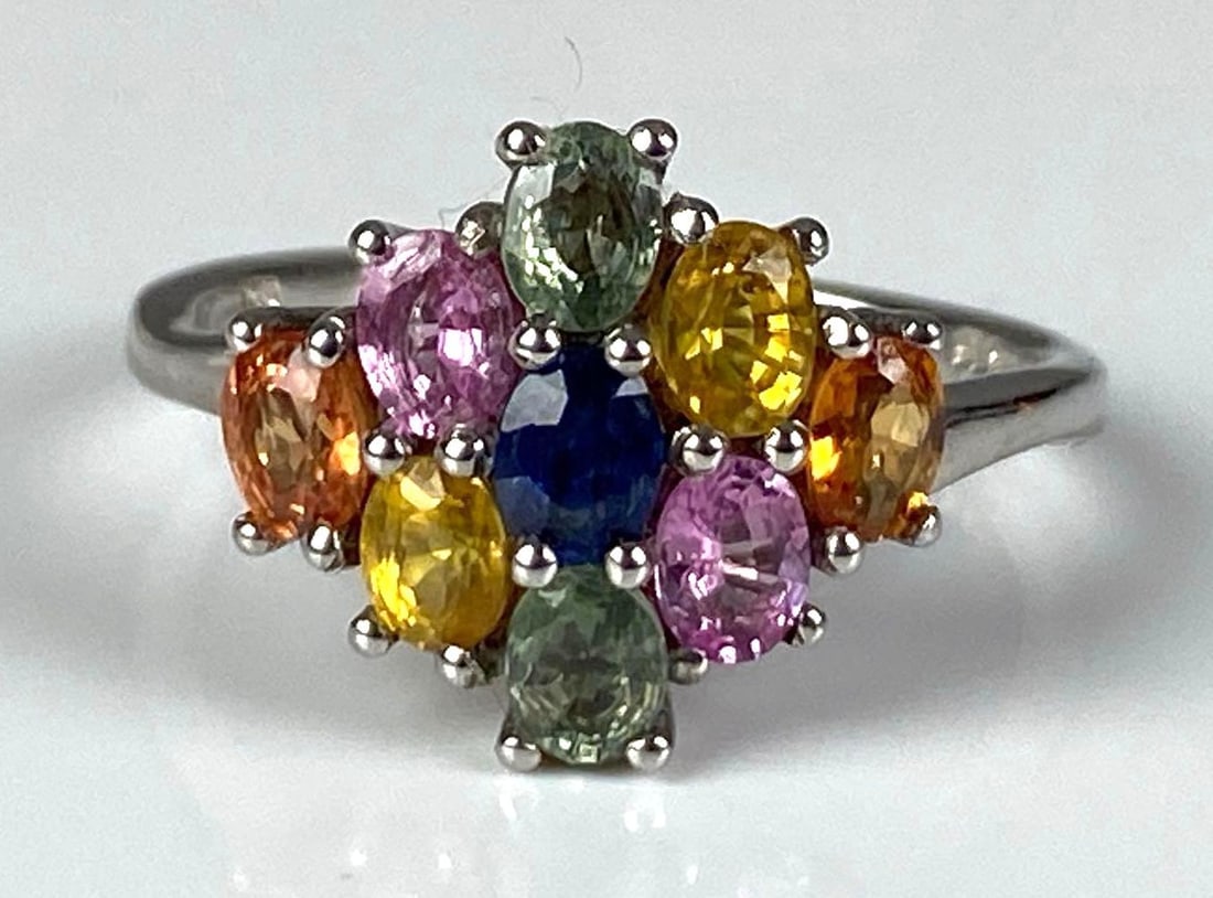 Signed STS Sterling Silver Multi-Gem Cluster Ring (1 of 4)