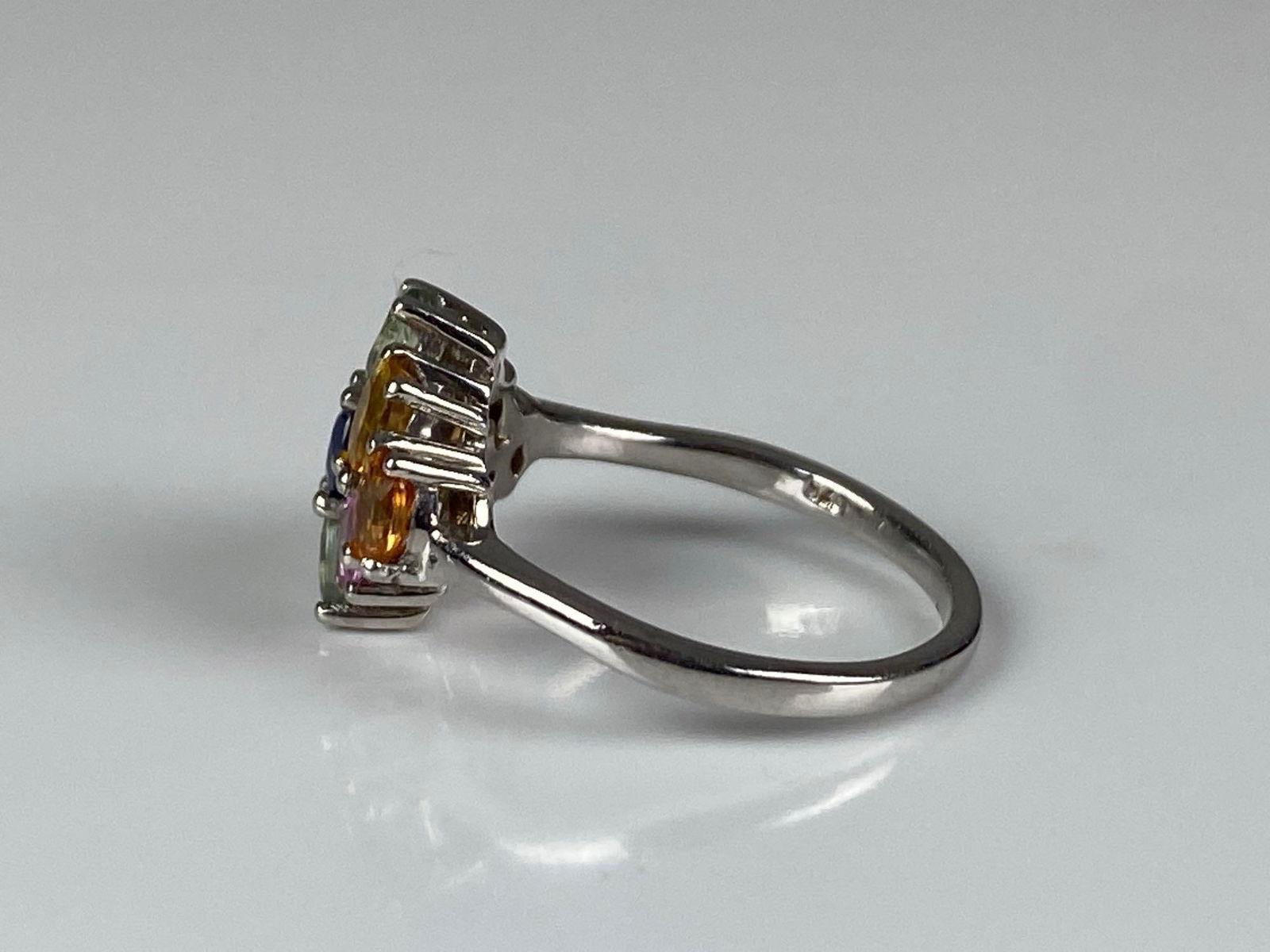 Signed STS Sterling Silver Multi-Gem Cluster Ring - 2