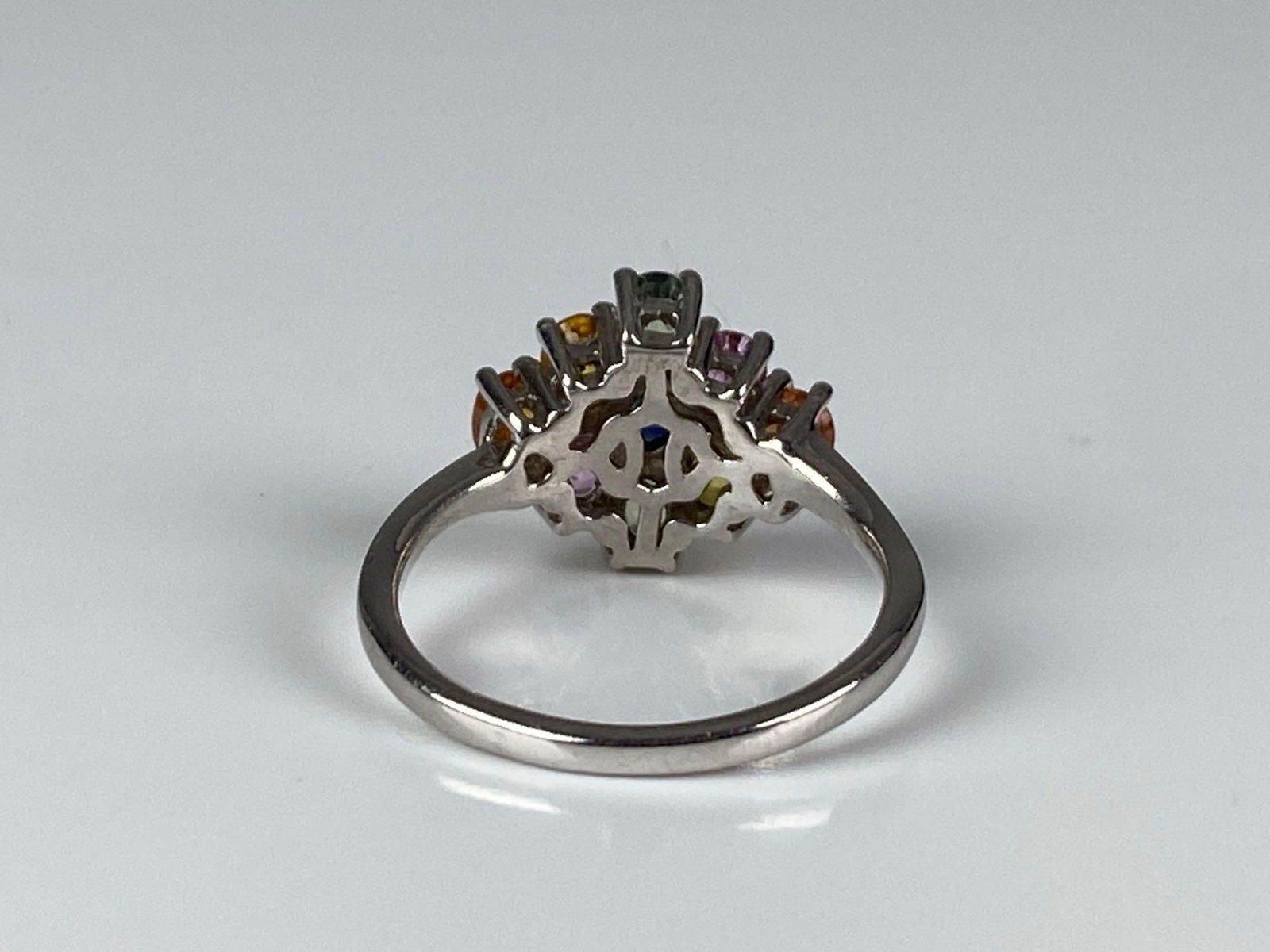 Signed STS Sterling Silver Multi-Gem Cluster Ring - 3