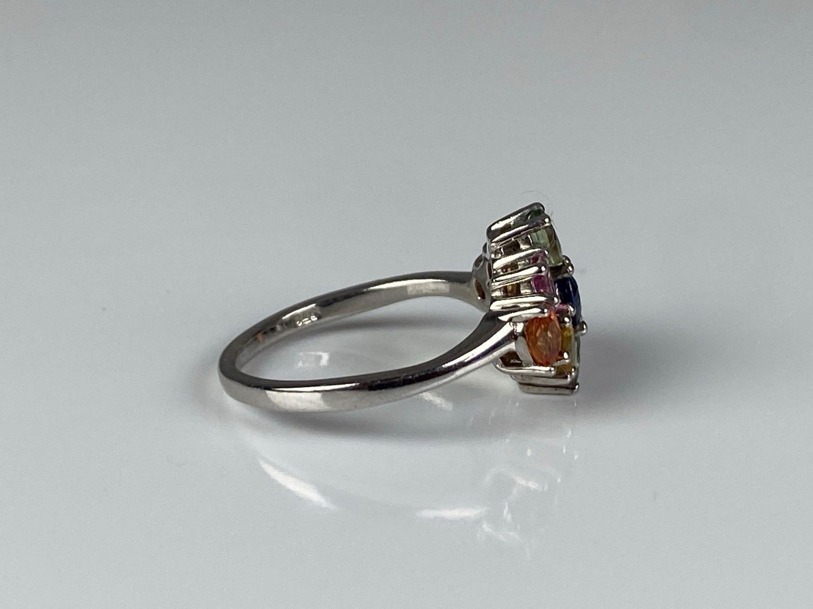 Signed STS Sterling Silver Multi-Gem Cluster Ring - 4