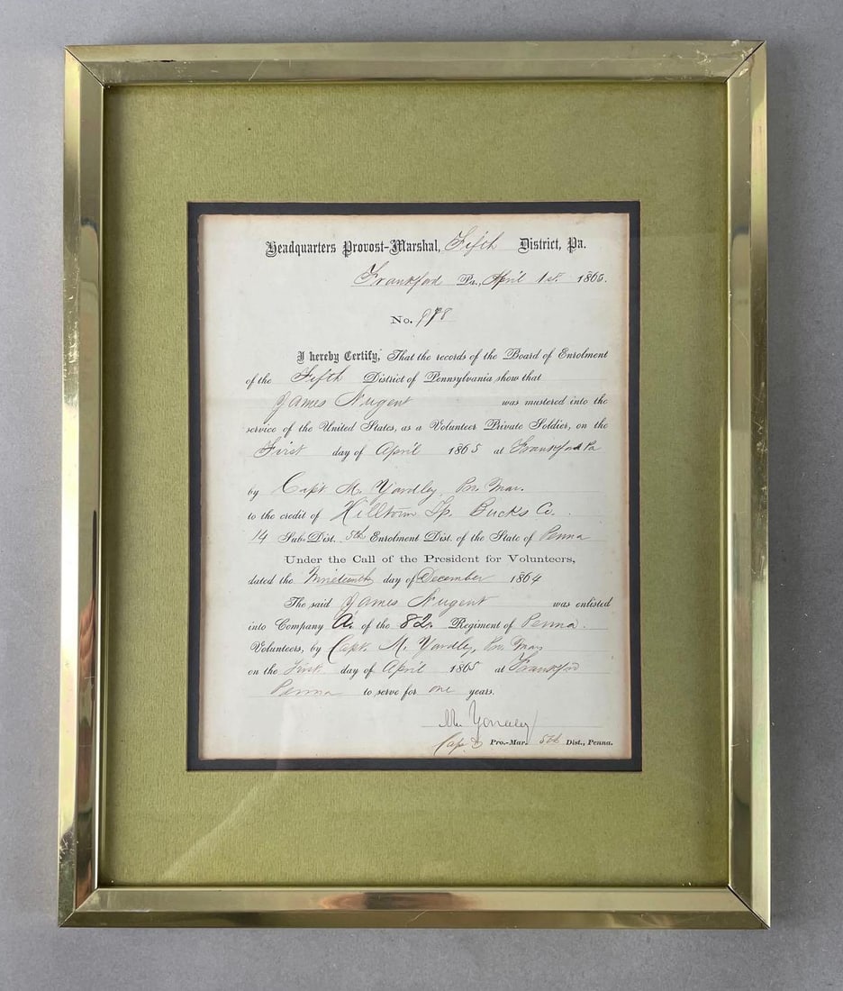 1865 Civil War Mustered-In Document (1 of 3)