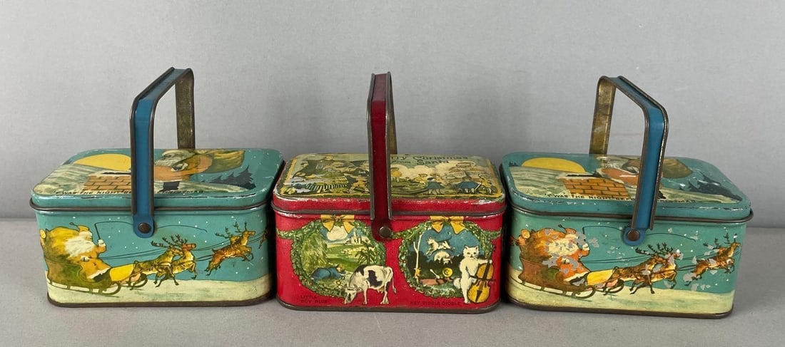 Group of Vintage Tindeco Christmas Tin Candy Baskets: In-House Shipping Option: If you would like to use our in-house shipping service, please select “Arrange My Own Shipping” when paying your invoice. After payment, our in-house shipping team wi