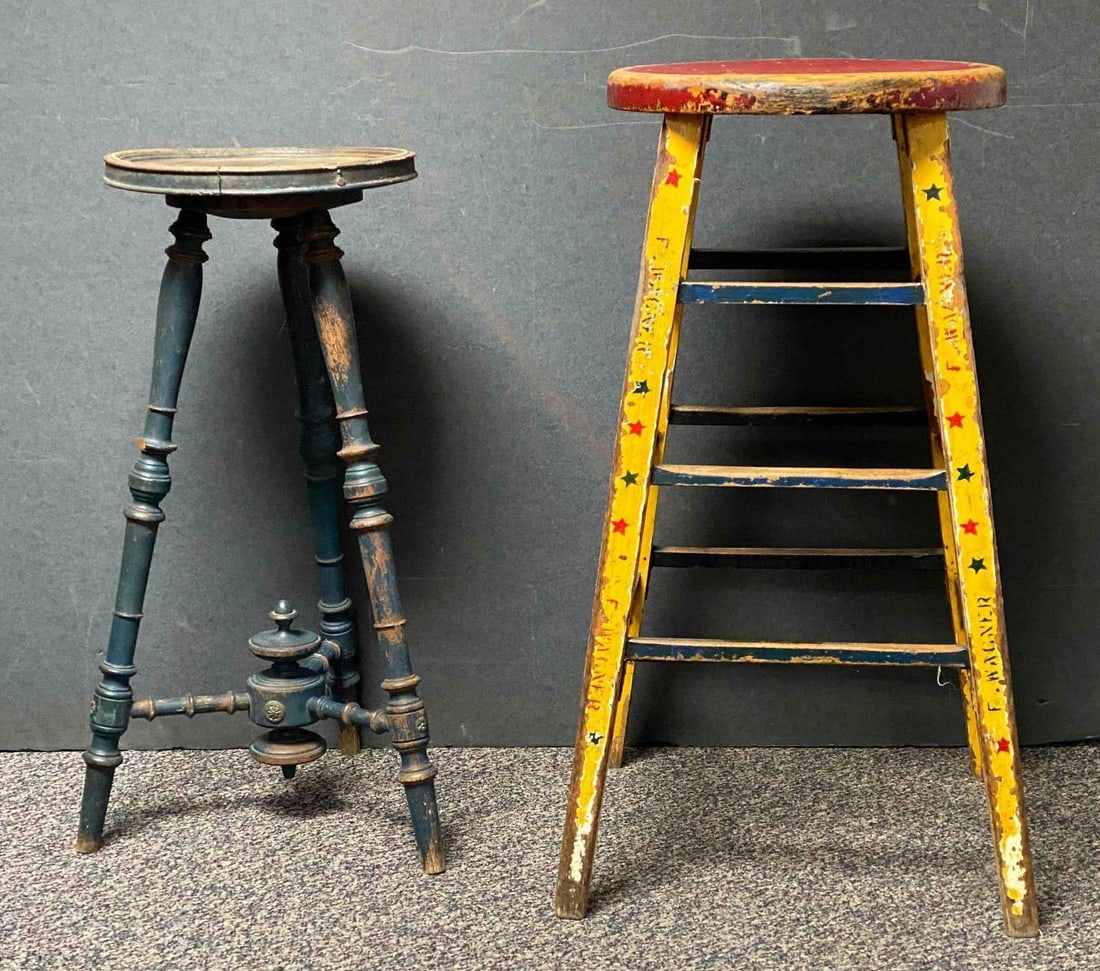 Group of 2 Vintage Wood Stools (1 of 3)