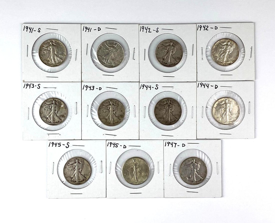 Group of 11 US Walking Liberty Silver Half Dollars (1 of 2)