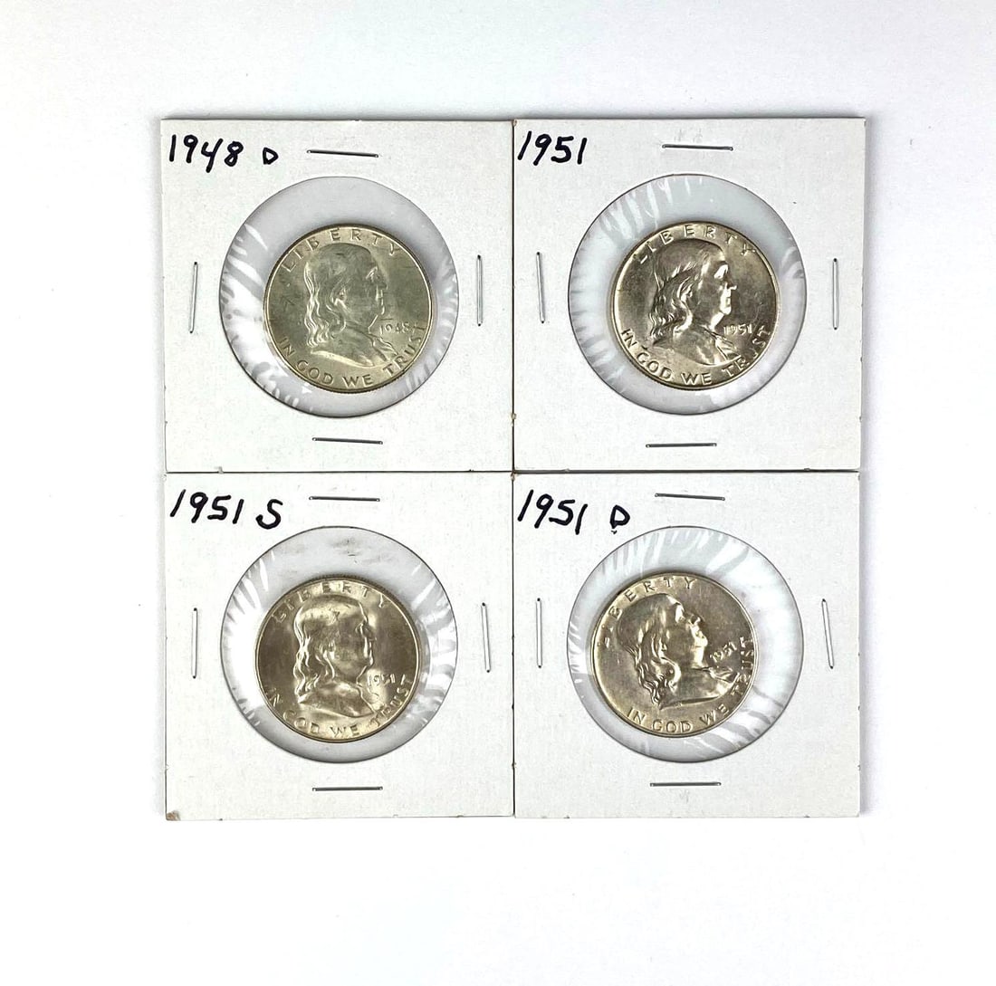 Group of 4 US Benjamin Franklin Silver Half Dollars: In-House Shipping Option: If you would like to use our in-house shipping service, please select “Arrange My Own Shipping” when paying your invoice. After payment, our in-house shipping team wi