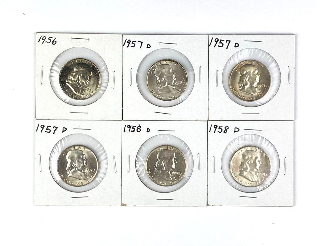 Group of 6 US Benjamin Franklin Silver Half Dollars (1 of 2)