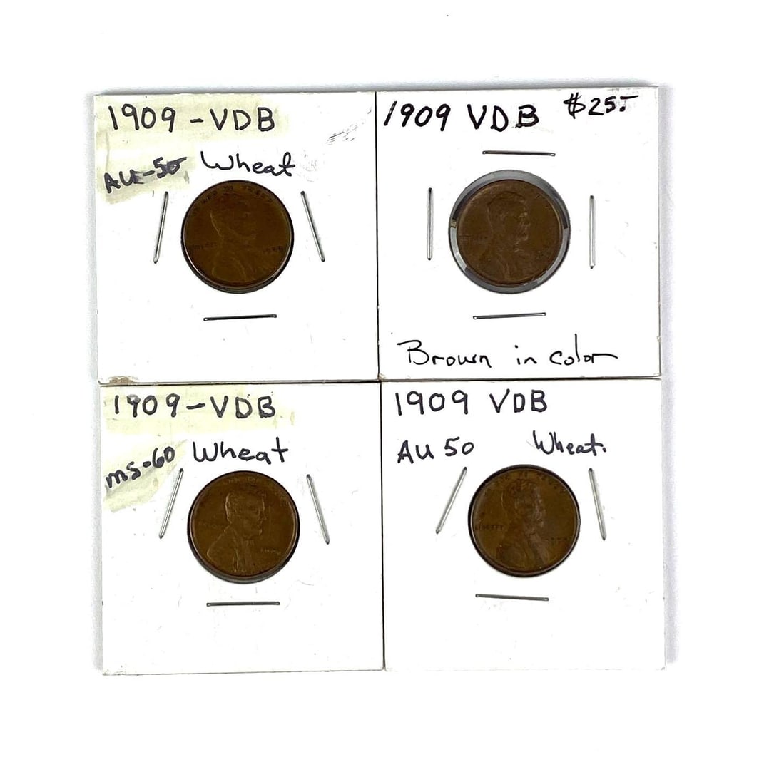 Group of 4 1909 US Lincoln Wheat VDB Cents: In-House Shipping Option: If you would like to use our in-house shipping service, please select “Arrange My Own Shipping” when paying your invoice. After payment, our in-house shipping team wi