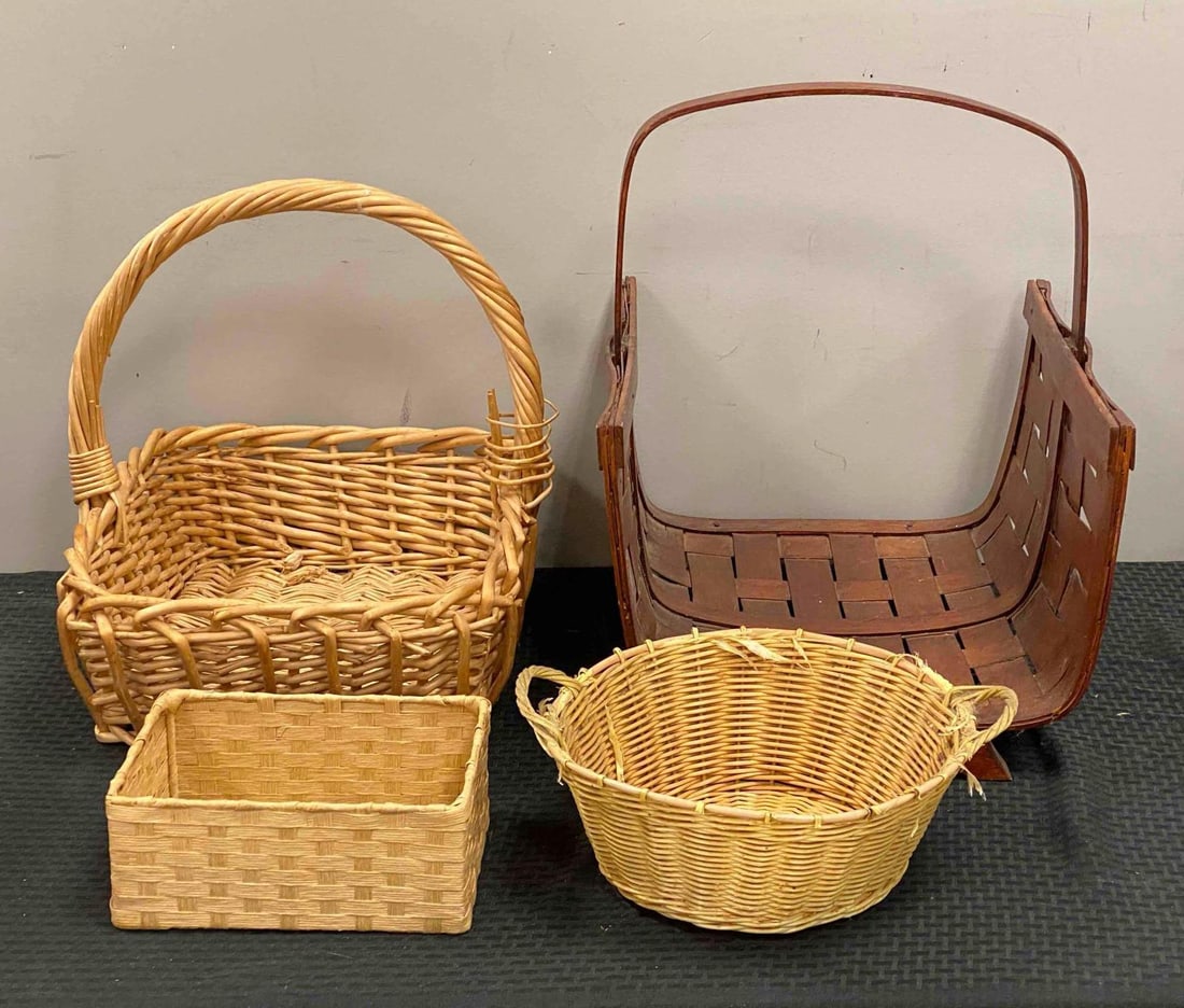 Group of 4 Wicker/Wood Baskets (1 of 3)