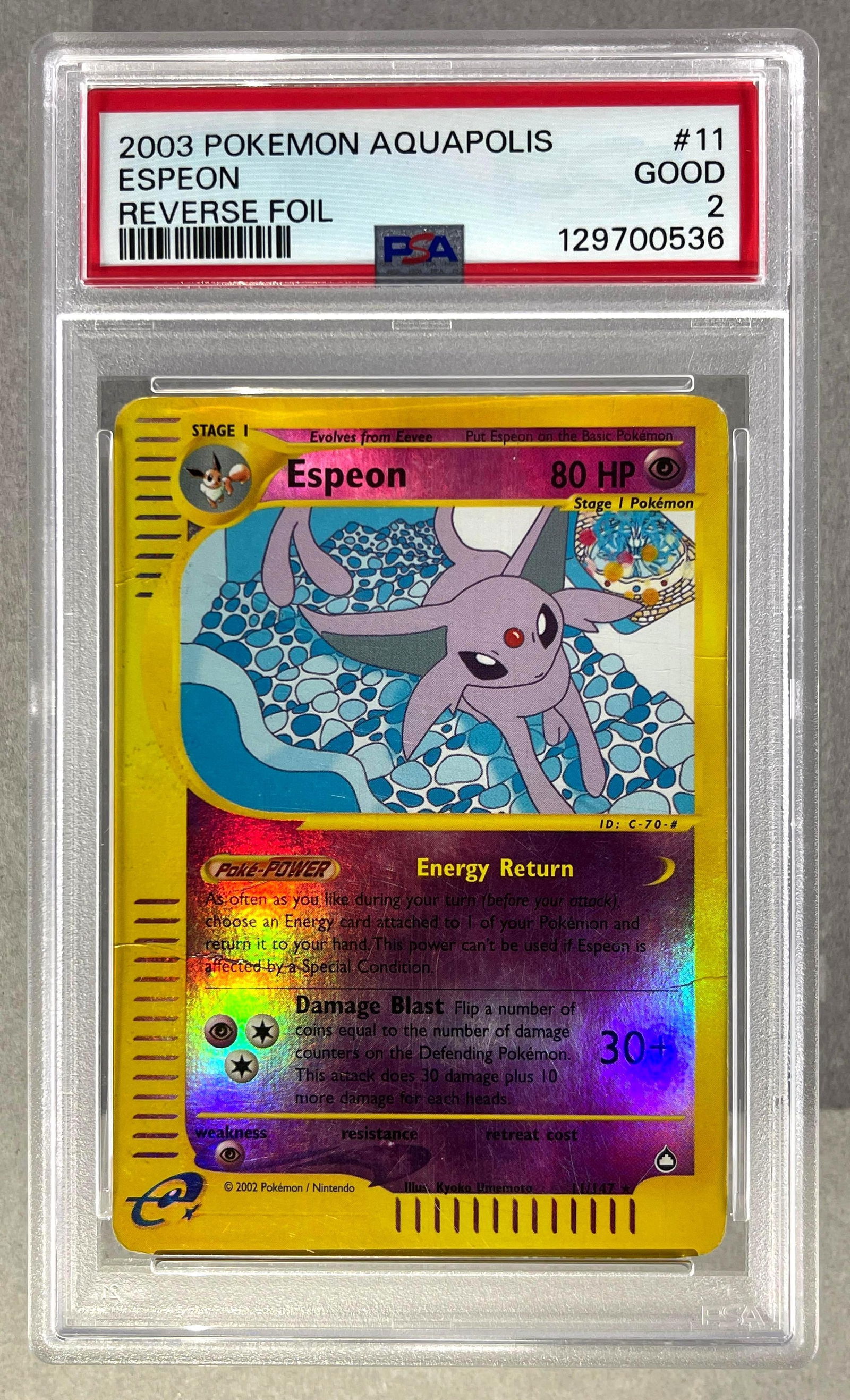 2002 Pokemon Aquapolis, Espeon Reverse Foil #11 PSA 2 (1 of 2)