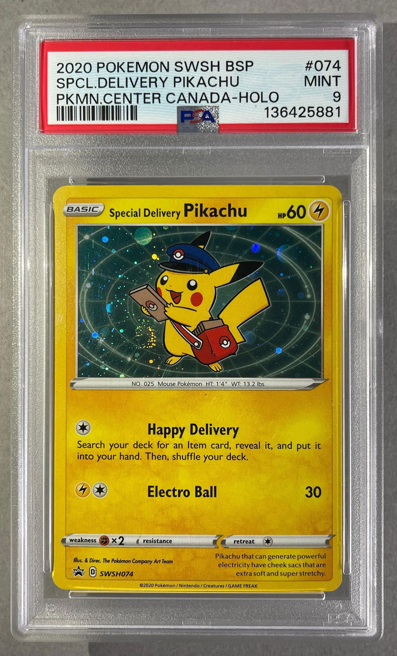 2020 Pokemon SWSH Black Star Promo Special Delivery Pikachu Pokemon Center Canada - Holo #074 PSA 9 (1 of 2)