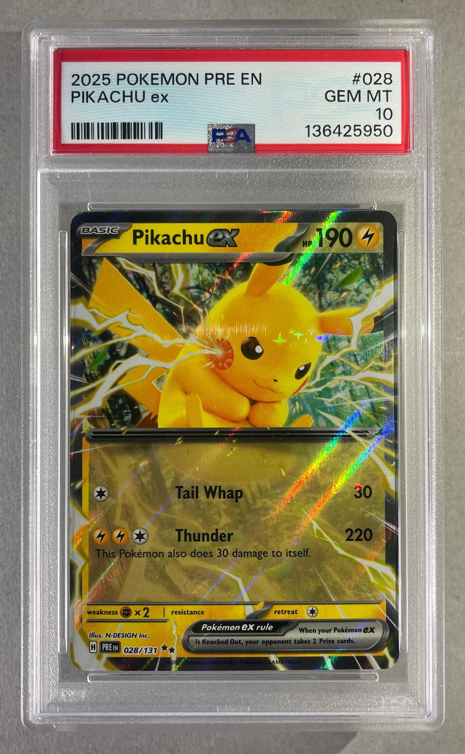 Double Rare 2025 Pokemon Prismatic Evolutions Pikachu EX #028 PSA 10 (1 of 2)