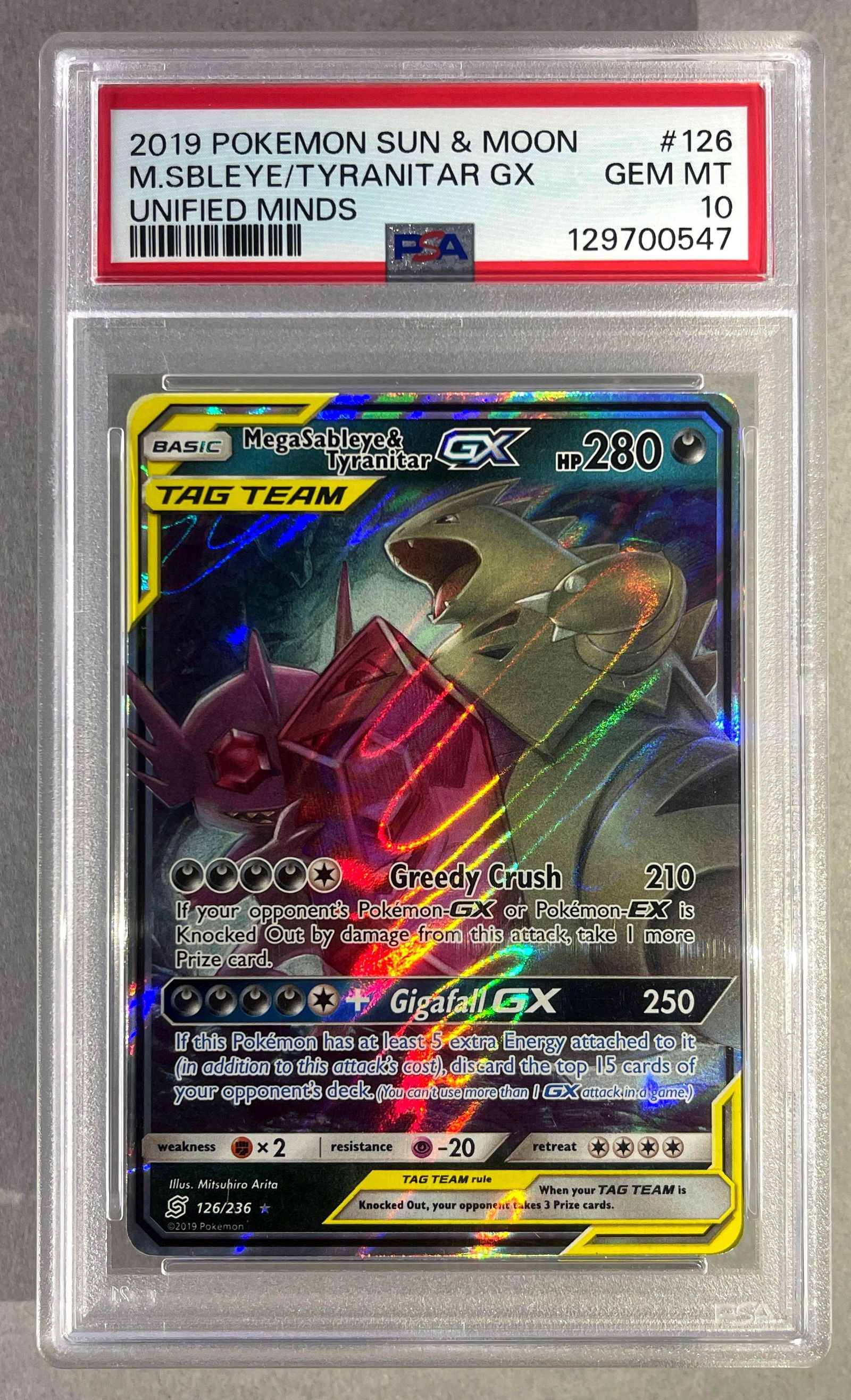 2019 Pokemon Sun and Moon Mega Sableye and Tyranitar GX Unified Minds #126 PSA 10: 2019 Pokemon Sun and Moon Mega Sableye and Tyranitar GX Unified Minds #126 PSA 10