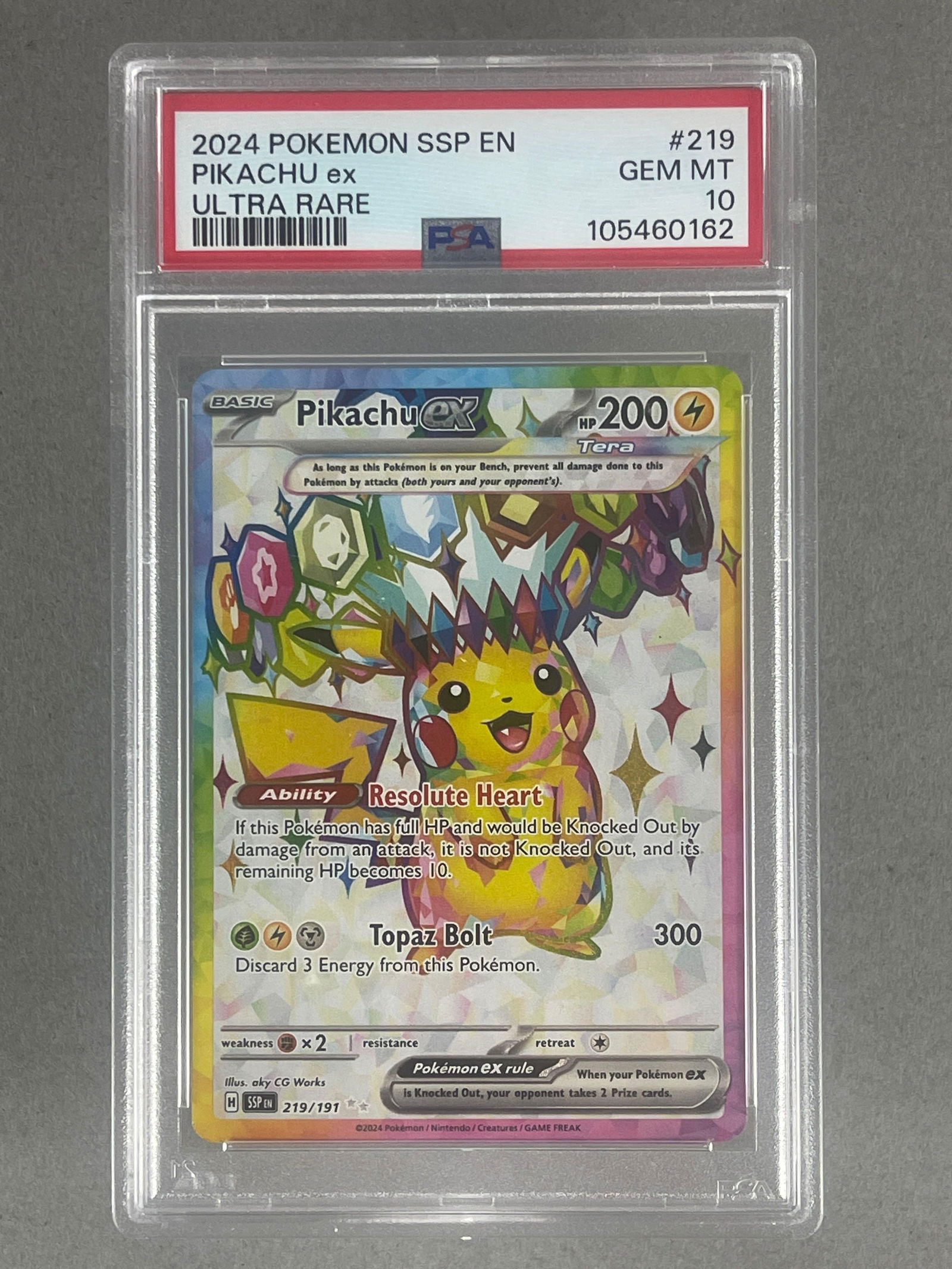 2024 Pokemon SSP Ultra Rare Full Art Pikachu ex #219 PSA 10 (1 of 2)