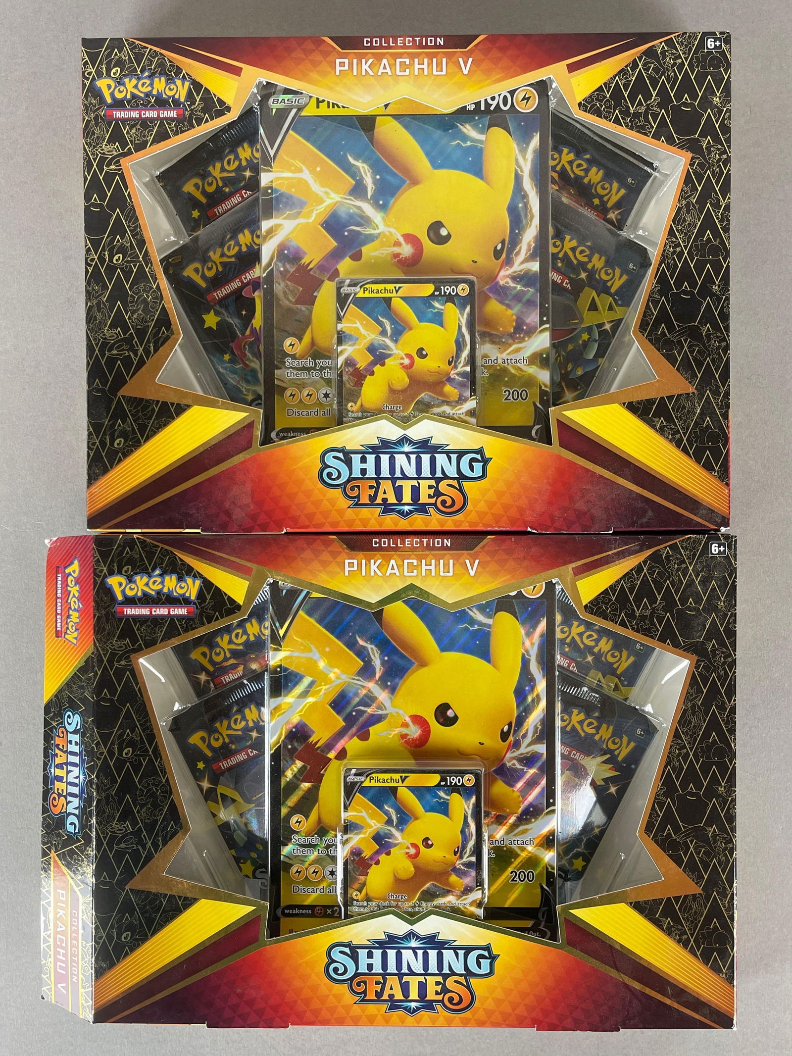 2 - 2021 Pokemon Shining Fats Pikachu V Collection Boxes: One is sealed and other is unsealed