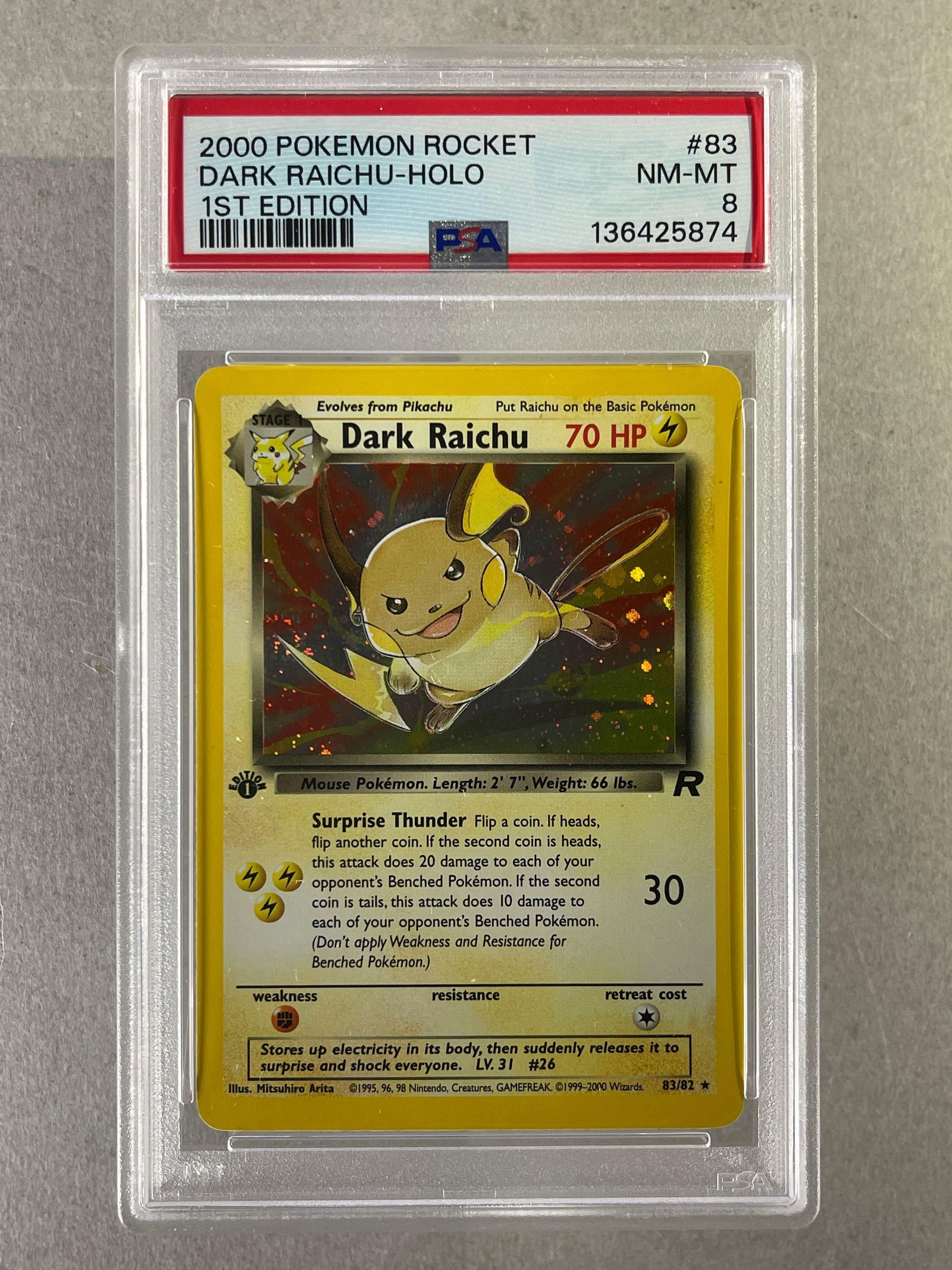 2000 Pokemon Rocket 1st Edition Holo Raichu #83 PSA 8 (1 of 2)