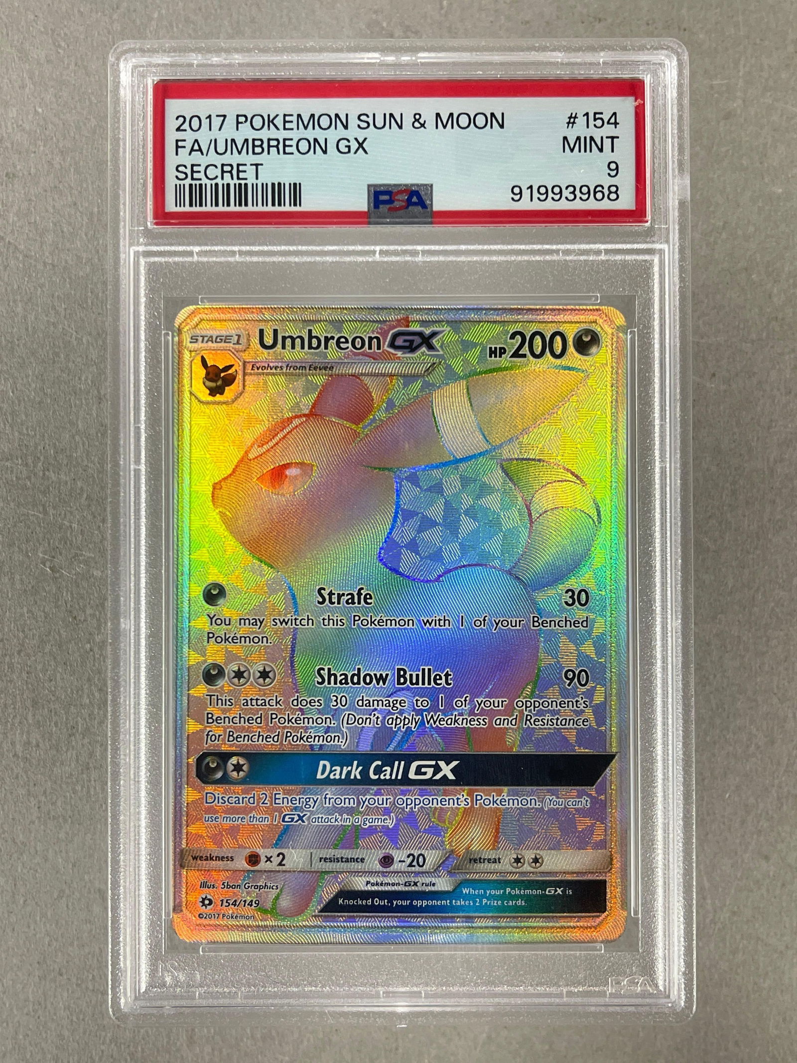 2017 Pokemon Sun and Moon Full Art Umbreon GX Secret Rare #154/149 PSA 9: 2017 Pokemon Sun and Moon Full Art Umbreon GX Secret Rare #154/149 PSA 9