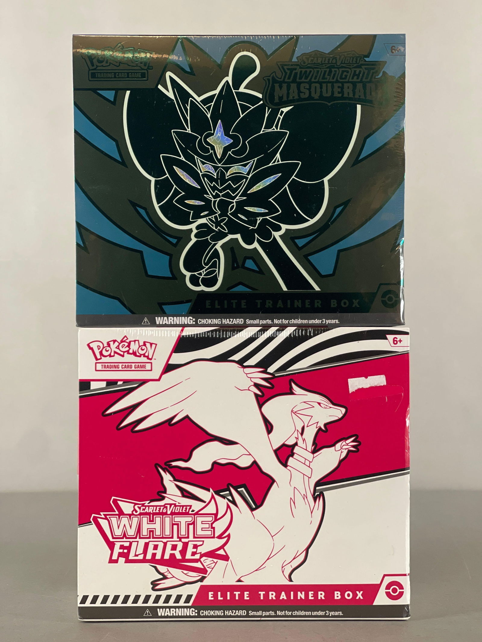 2 - 2024 - 25 Pokemon Scarlet and Violet Twilight Masquerade and White Flare Elite Trainer Boxes: 9 - Booster packs per box