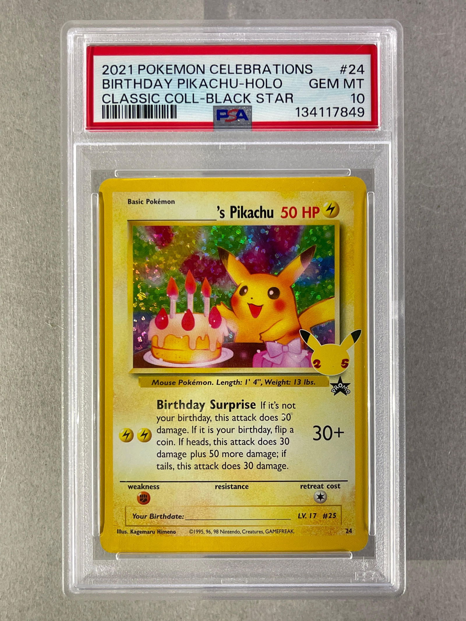 2021 Pokemon Celebrations Classic Collection Black Star Holo Birthday Pikachu #24 PSA 10 (1 of 2)