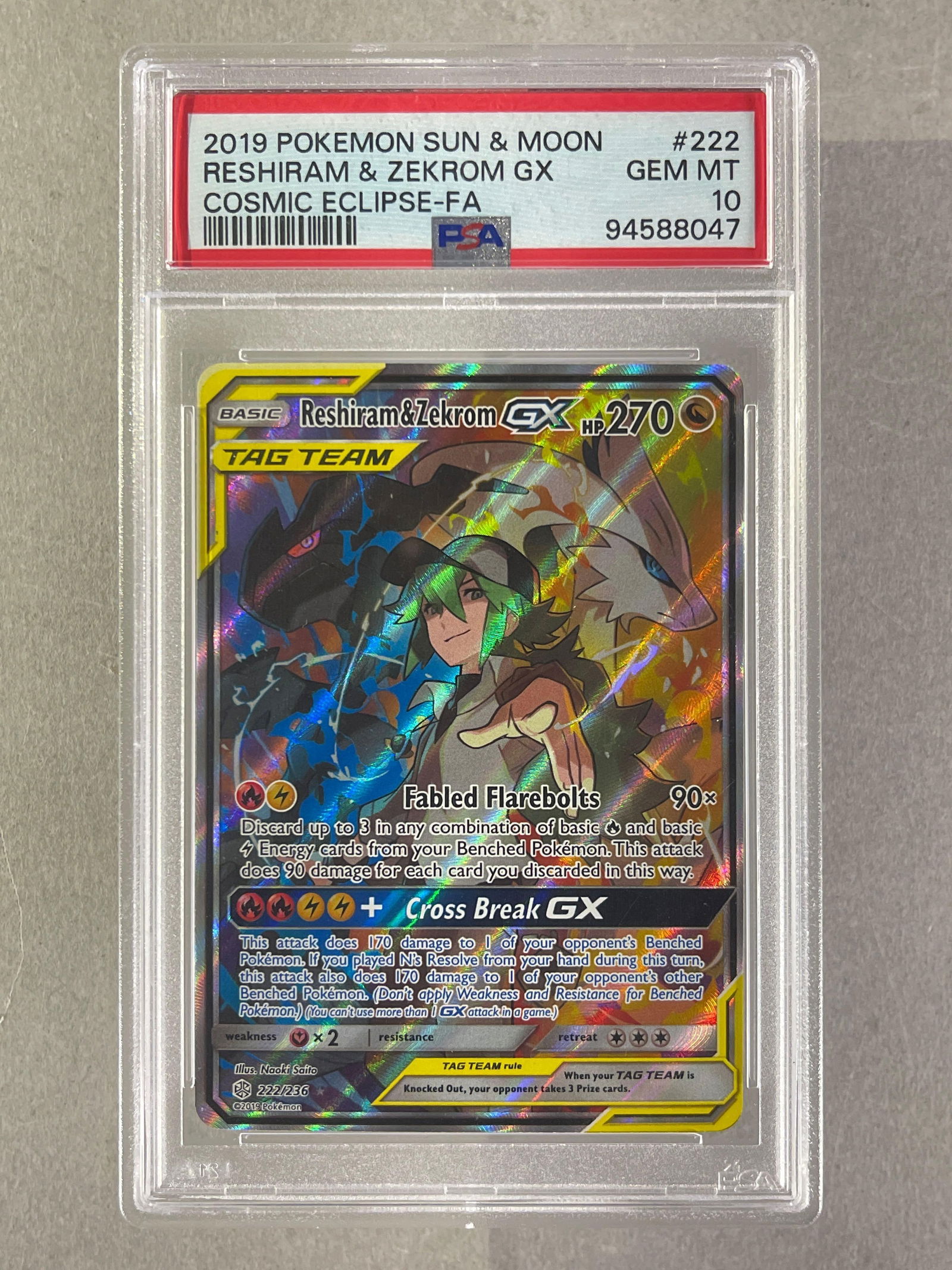 2019 Pokemon Sun and Moon Cosmic Eclipse Full Art Reshiram and Zekrom GX #222 PSA 10: 2019 Pokemon Sun and Moon Cosmic Eclipse Full Art Reshiram and Zekrom GX #222 PSA 10