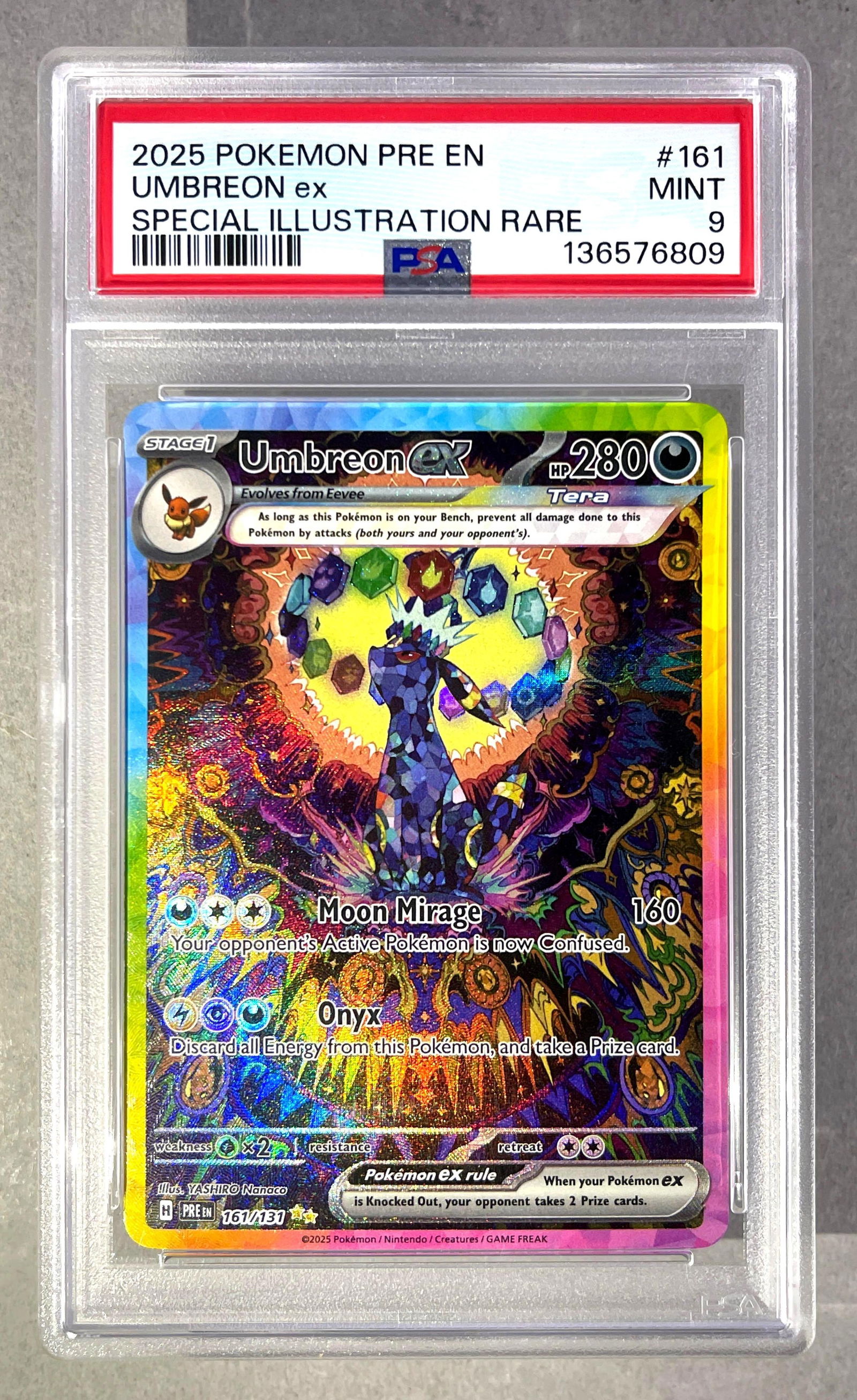 2025 Pokemon Prismatic Evolutions Special Illustration Rare Umbreon ex #161 PSA 9: 2025 Pokemon Prismatic Evolutions Special Illustration Rare Umbreon ex #161 PSA 9