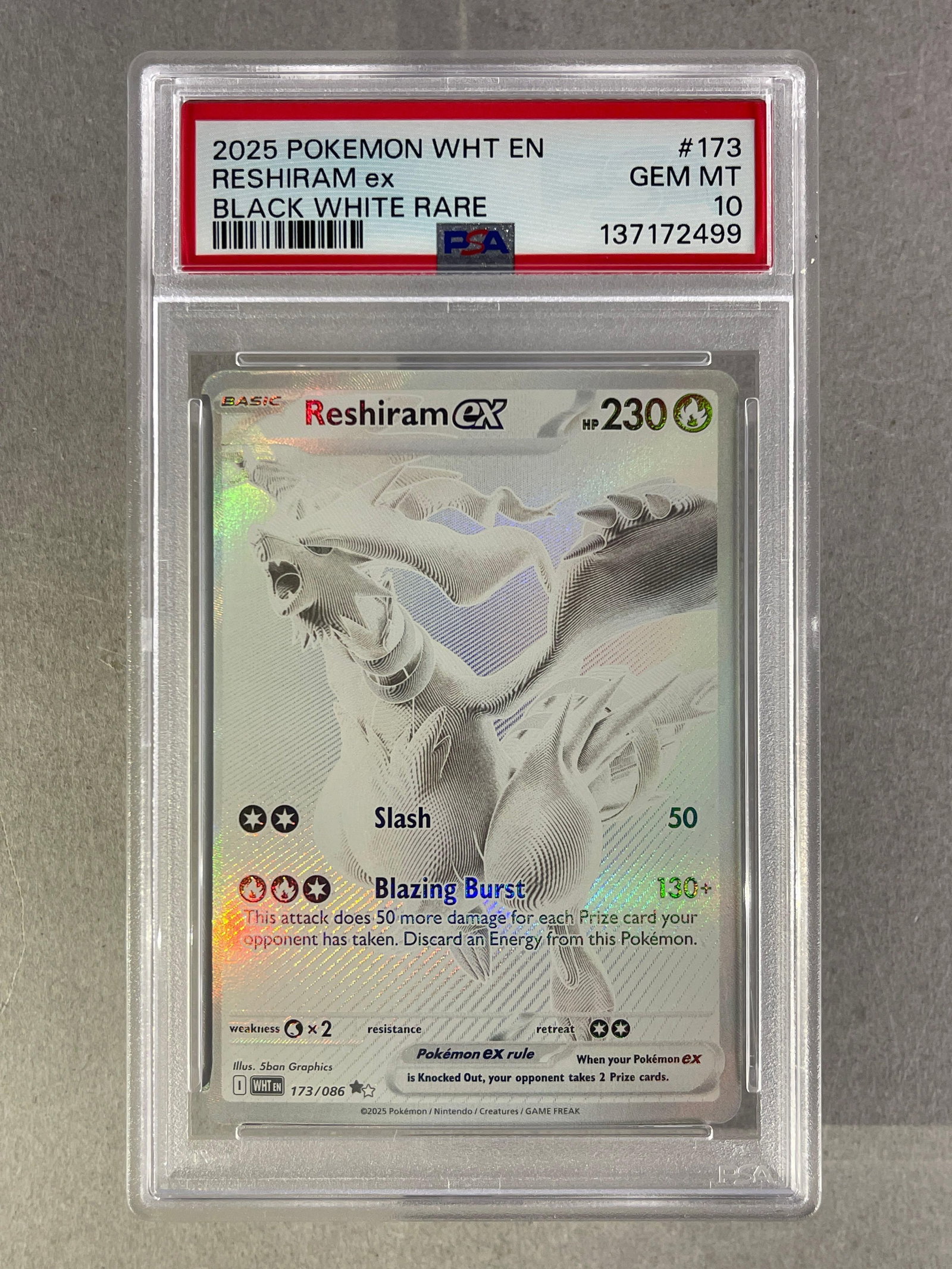 2025 Pokemon White Flare Black White Rare Reshiram ex #173 PSA 10: 2025 Pokemon White Flare Black White Rare Reshiram ex #173 PSA 10