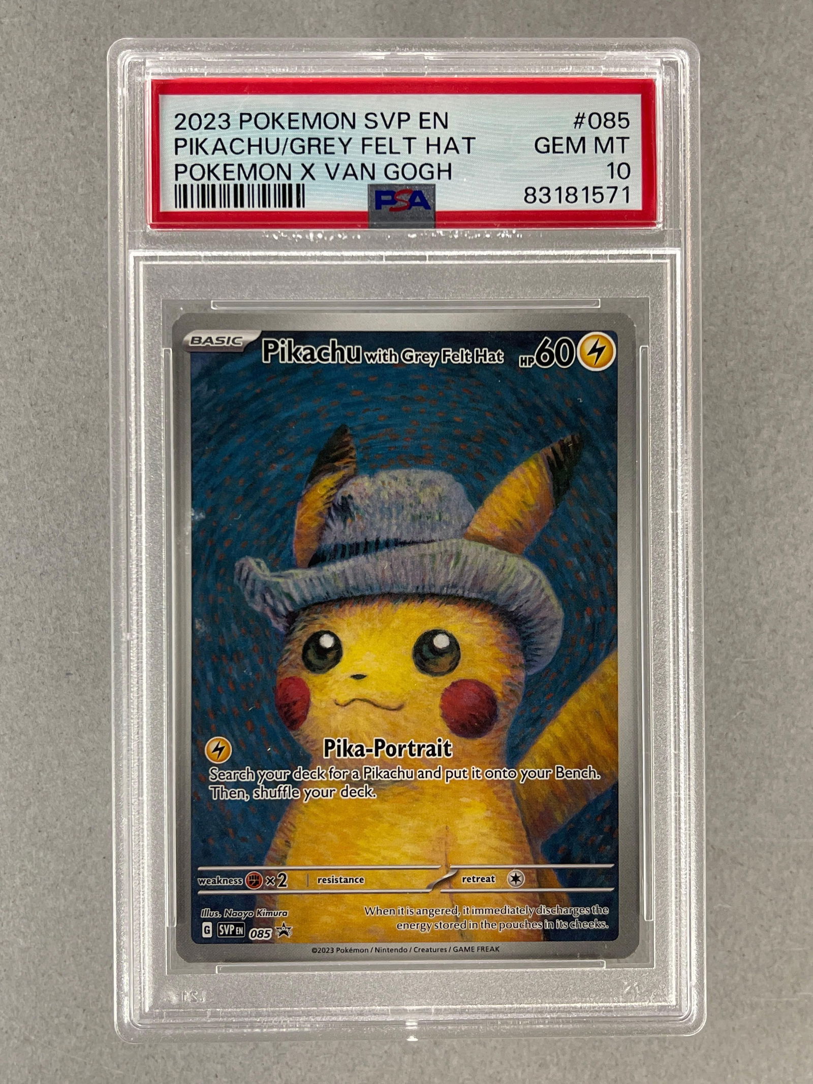 2023 Pokemon SVP EN Pikachu/ Grey Felt Hat #85 Pokemon X Van Gogh PSA 10: 2023 Pokemon SVP EN Pikachu/ Grey Felt Hat #85 Pokemon X Van Gogh PSA 10