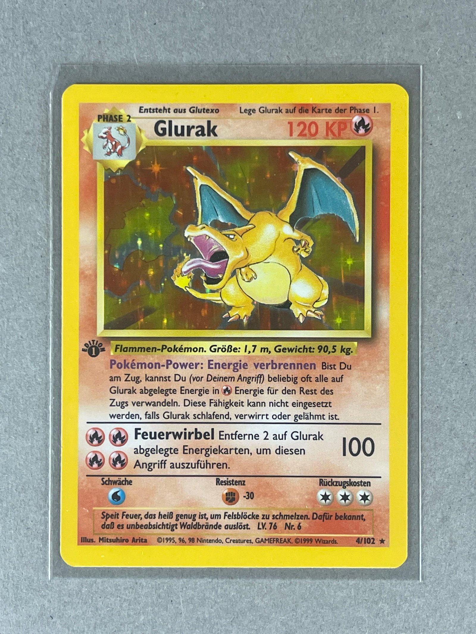 1999 Pokemon German 1st Edition Holo Glurak Charizard 4/102: Tough early Charizard, Ready to Grade