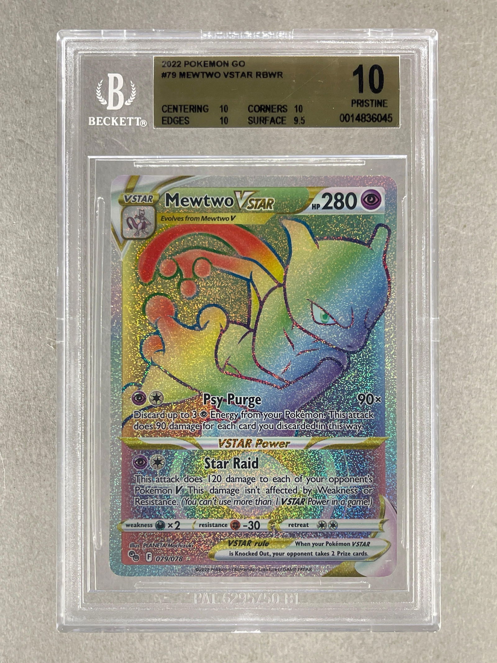 2022 Pokemon Go Secret Rainbow Rare Mewtwo VSTAR #79 BGS Pristine 10 (1 of 2)
