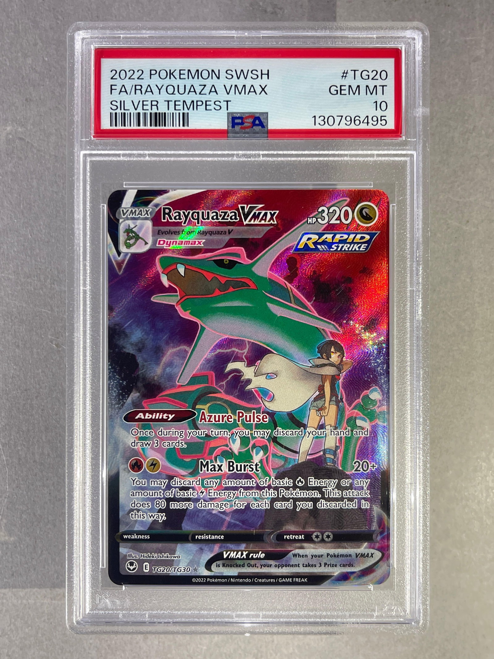 2022 Pokemon Sword and Shield Silver Tempest Full Art Rayquaza VMAX #TG20 PSA 10: 2022 Pokemon Sword and Shield Silver Tempest Full Art Rayquaza VMAX #TG20 PSA 10