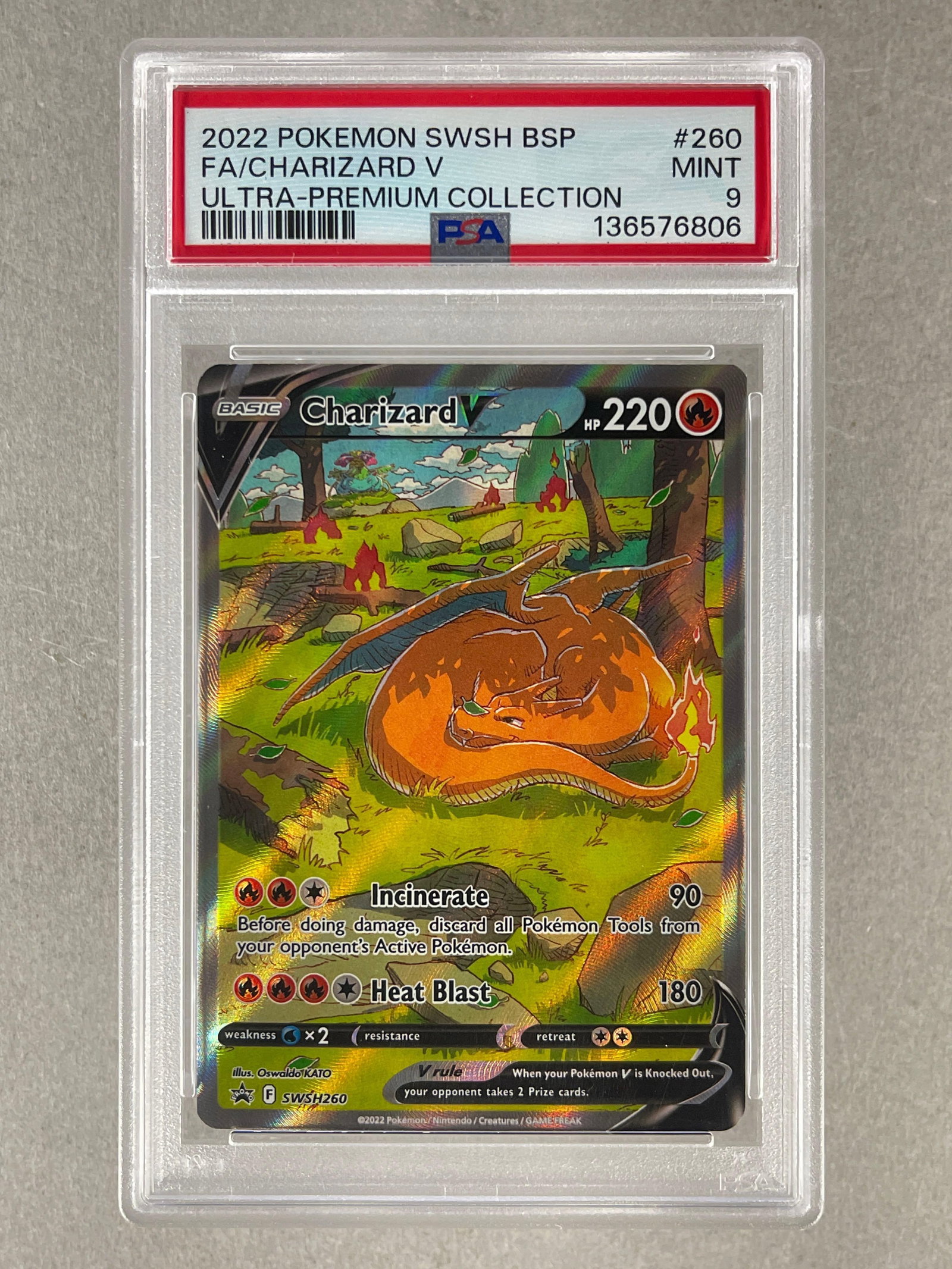 2022 Pokemon SWSH Ultra Premium Collection Black Star Promo FA Charizard V #260 PSA 9: 2022 Pokemon Sword and Shield Ultra Premium Collection Black Star Promo Full Art Charizard V #260 PSA 9
