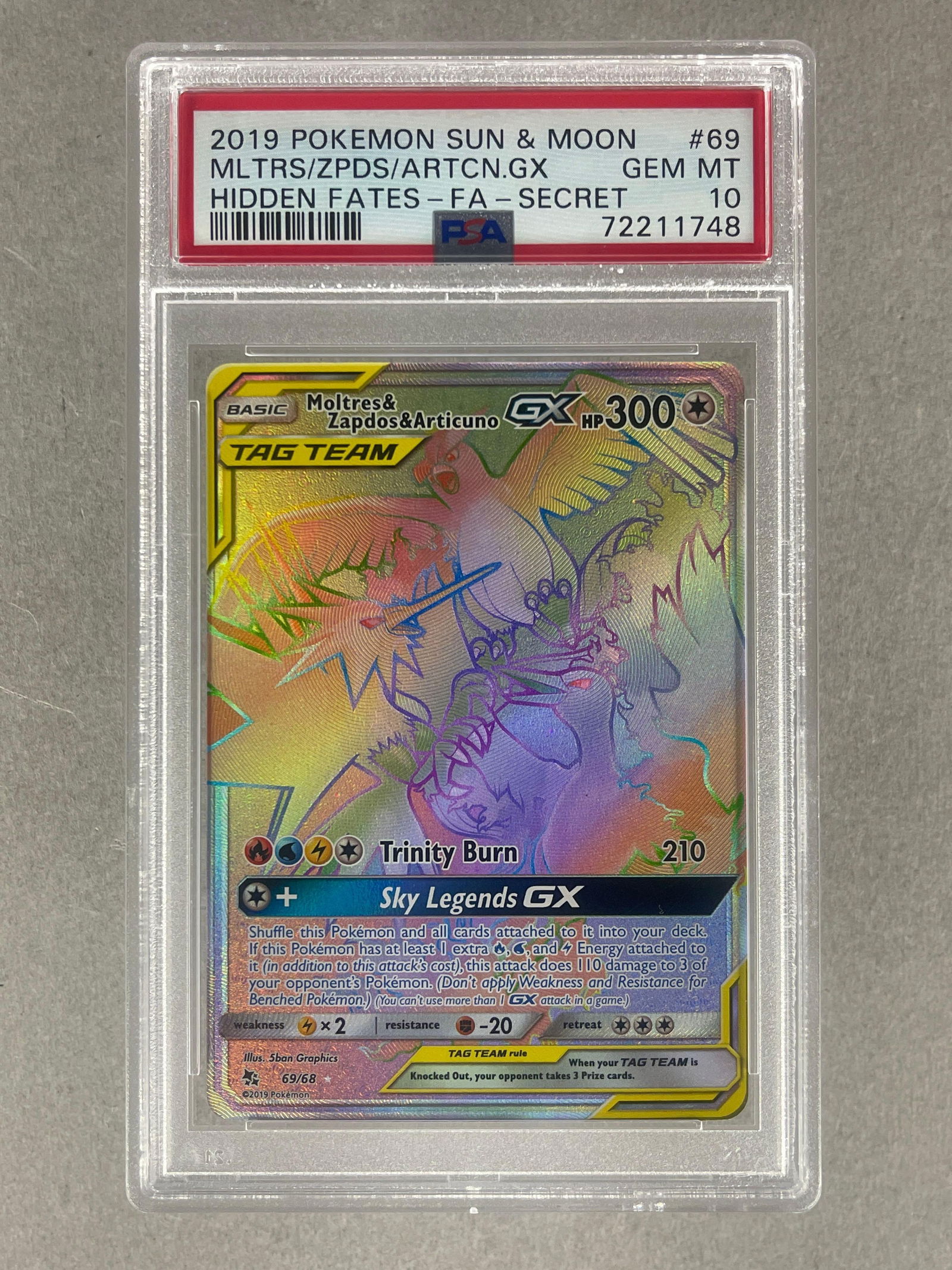 2019 Pokemon SM Hidden Fates Full Art Secret Moltres/ Zapdos, Articuno GX #69 PSA 10: 2019 Pokemon SM Hidden Fates Full Art Secret Moltres/ Zapdos, Articuno GX #69 PSA 10