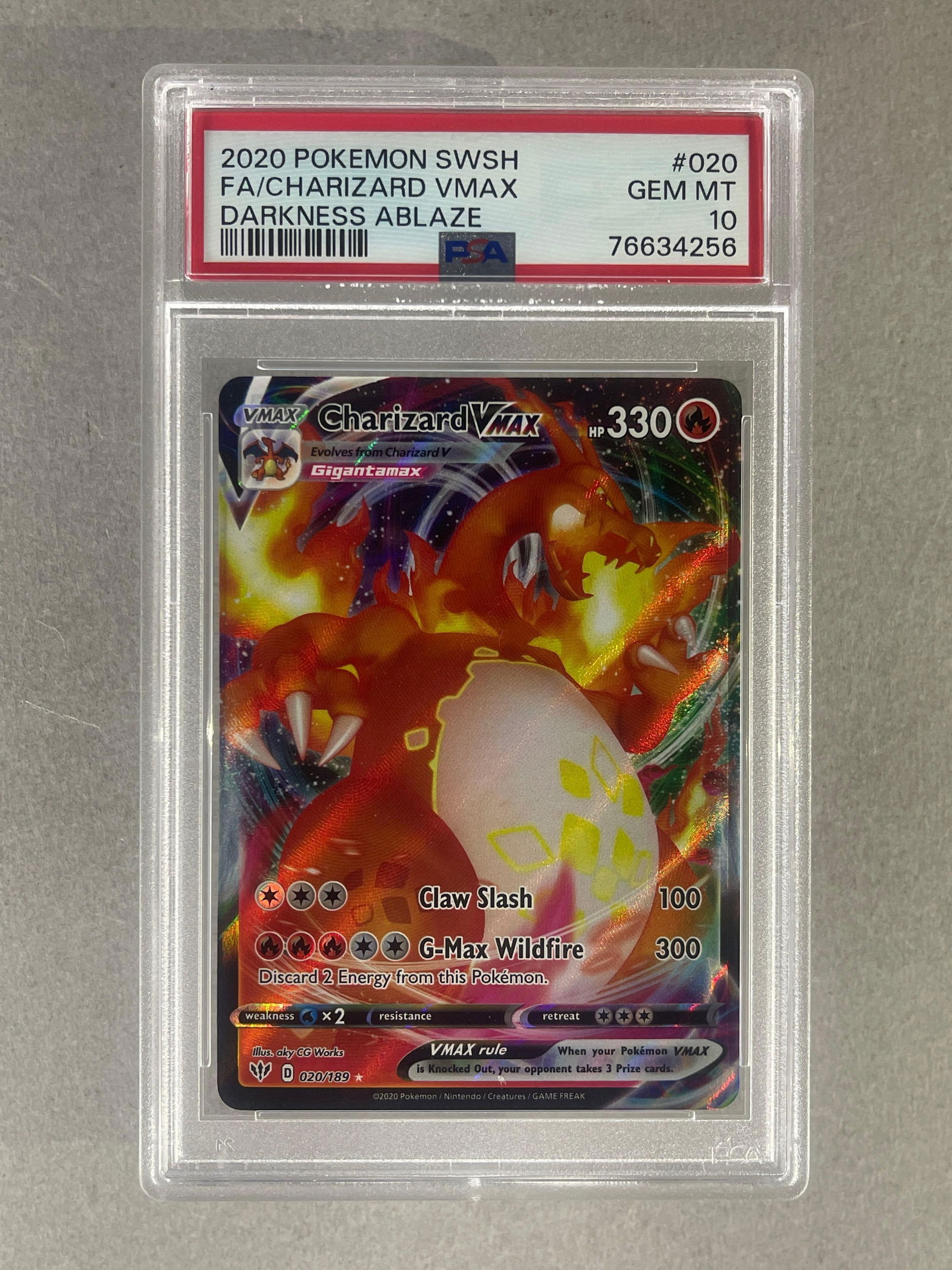 2020 Pokemon SWSH Darkness Ablaze Full Art Charizard VMAX #020 PSA 10 (1 of 2)