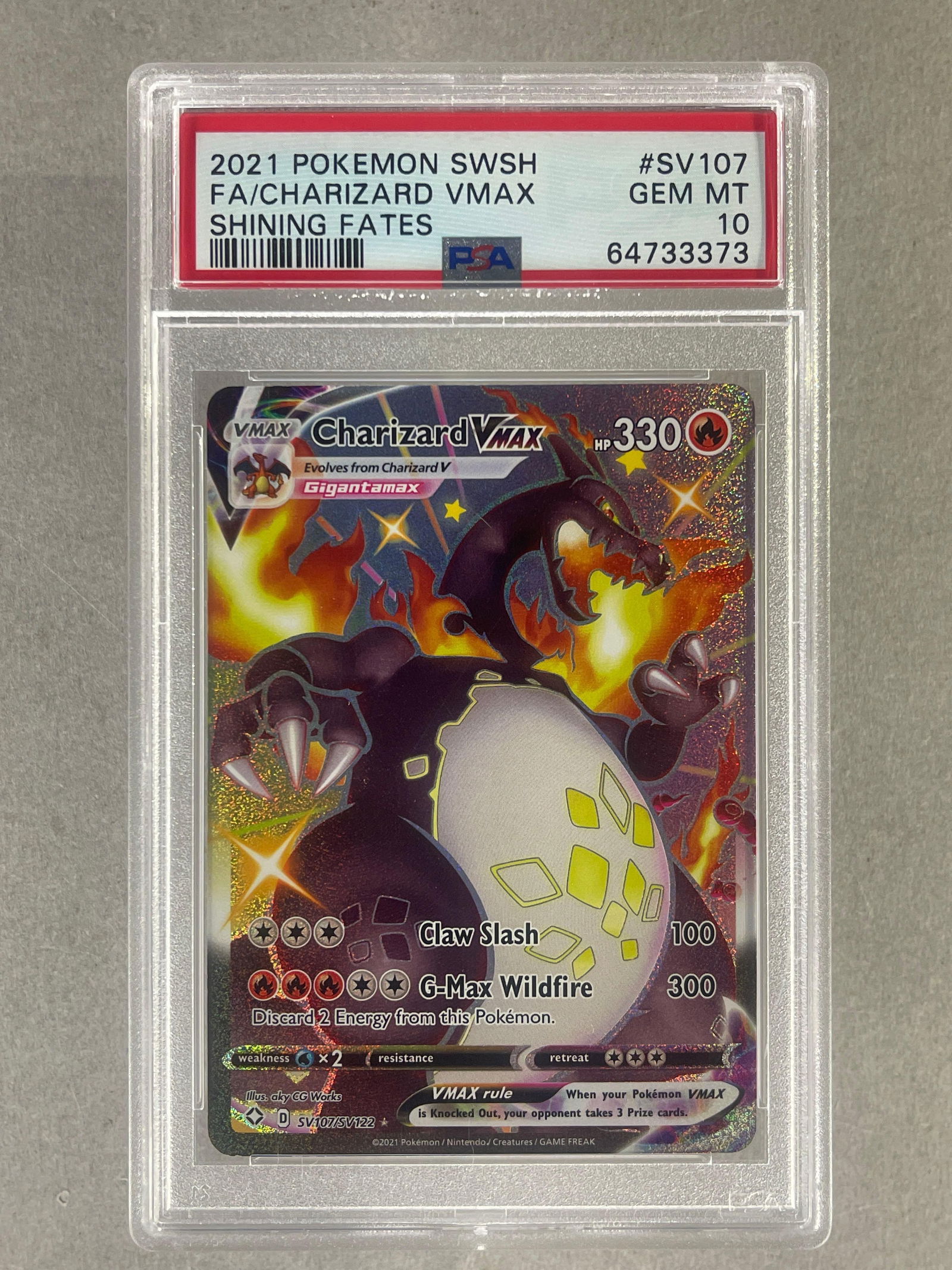 2021 Pokemon SWSH Shining Fates Full Art Charizard VMax #SV107 PSA 10 (1 of 2)