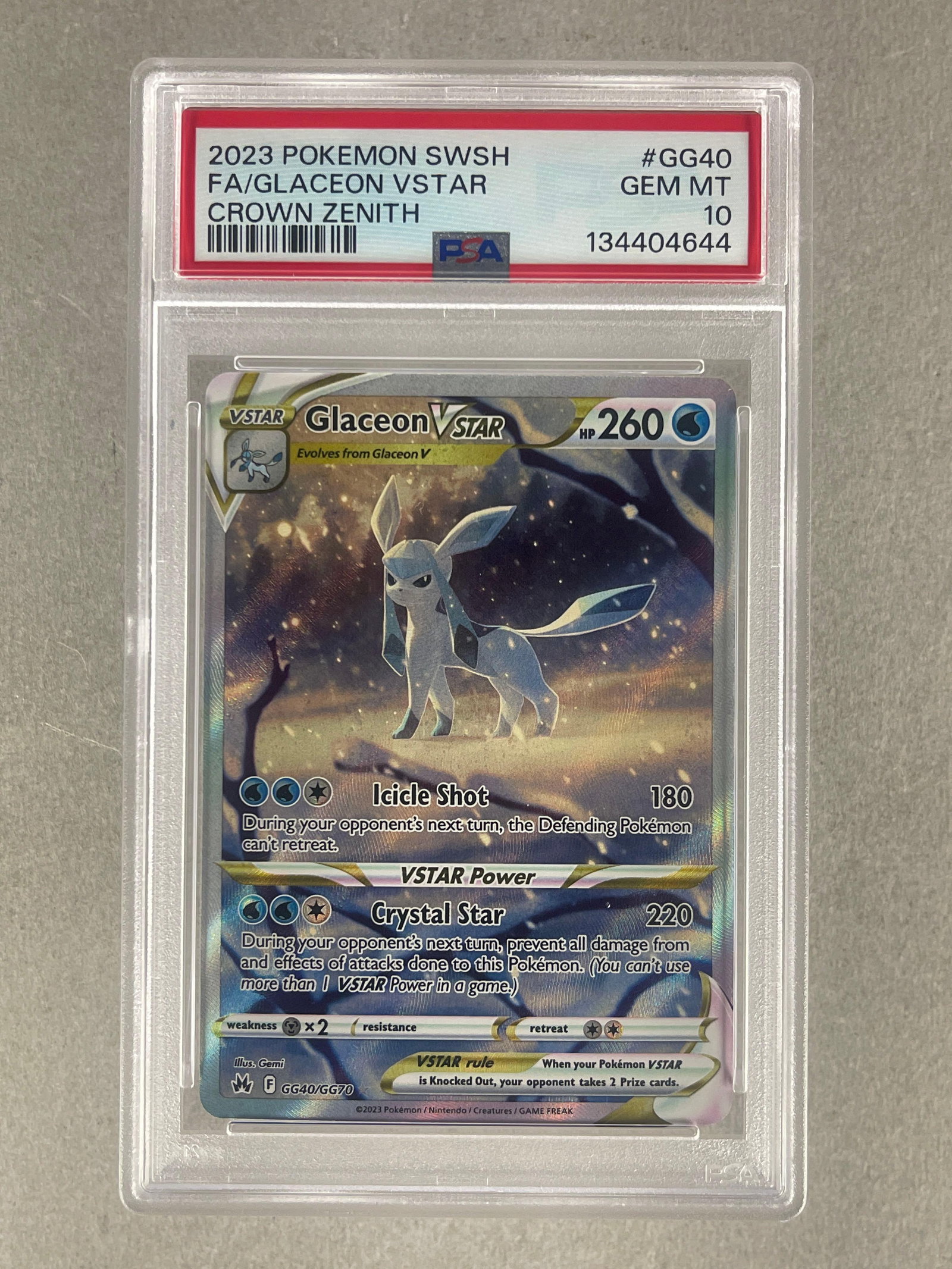 2023 Pokemon SWSH Crown Zenith Full Art Glaceon VStar #GG40 PSA 10: 2023 Pokemon SWSH Crown Zenith Full Art Glaceon VStar #GG40 PSA 10