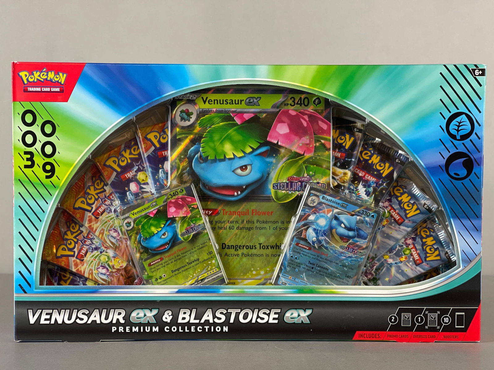 2025 Pokemon Venusaur ex and Blastoise ex Premium Collection: 2 - Foil, 1 - Oversized foil, 10 - Booster packs