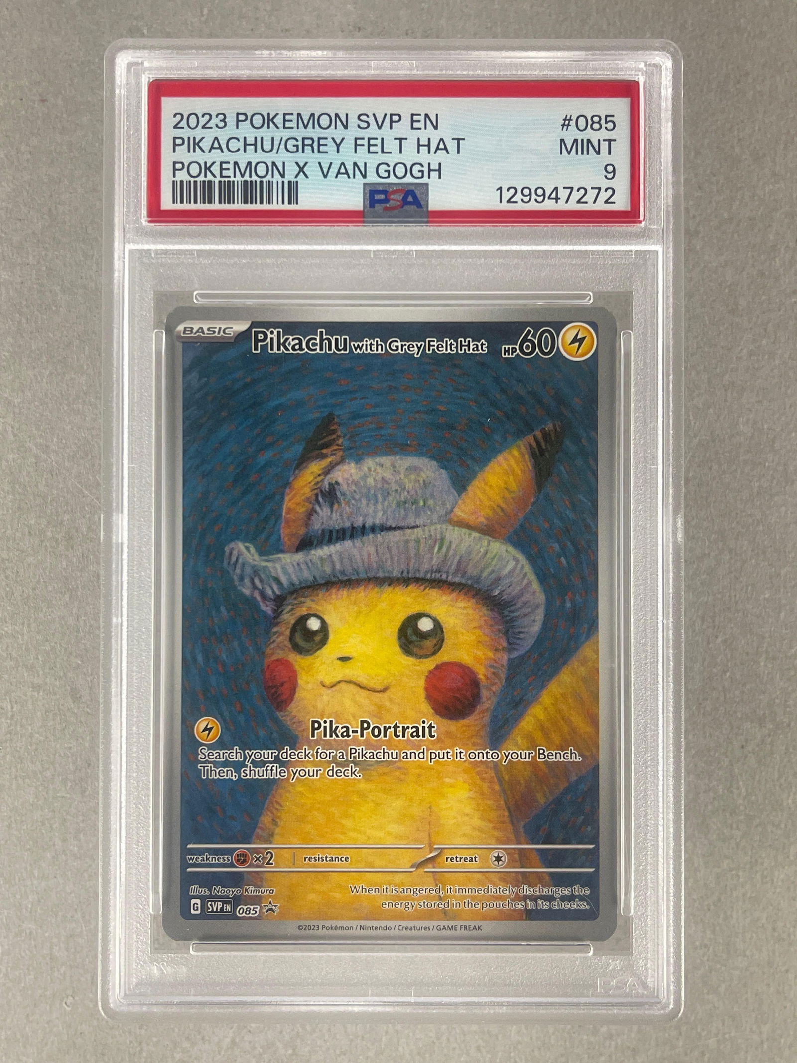 2023 Pokemon SVP Pokemon x Van Gogh Pikachu/ Grey Felt Hat #085 PSA 9: 2023 Pokemon SVP Pokemon x Van Gogh Pikachu/ Grey Felt Hat #085 PSA 9