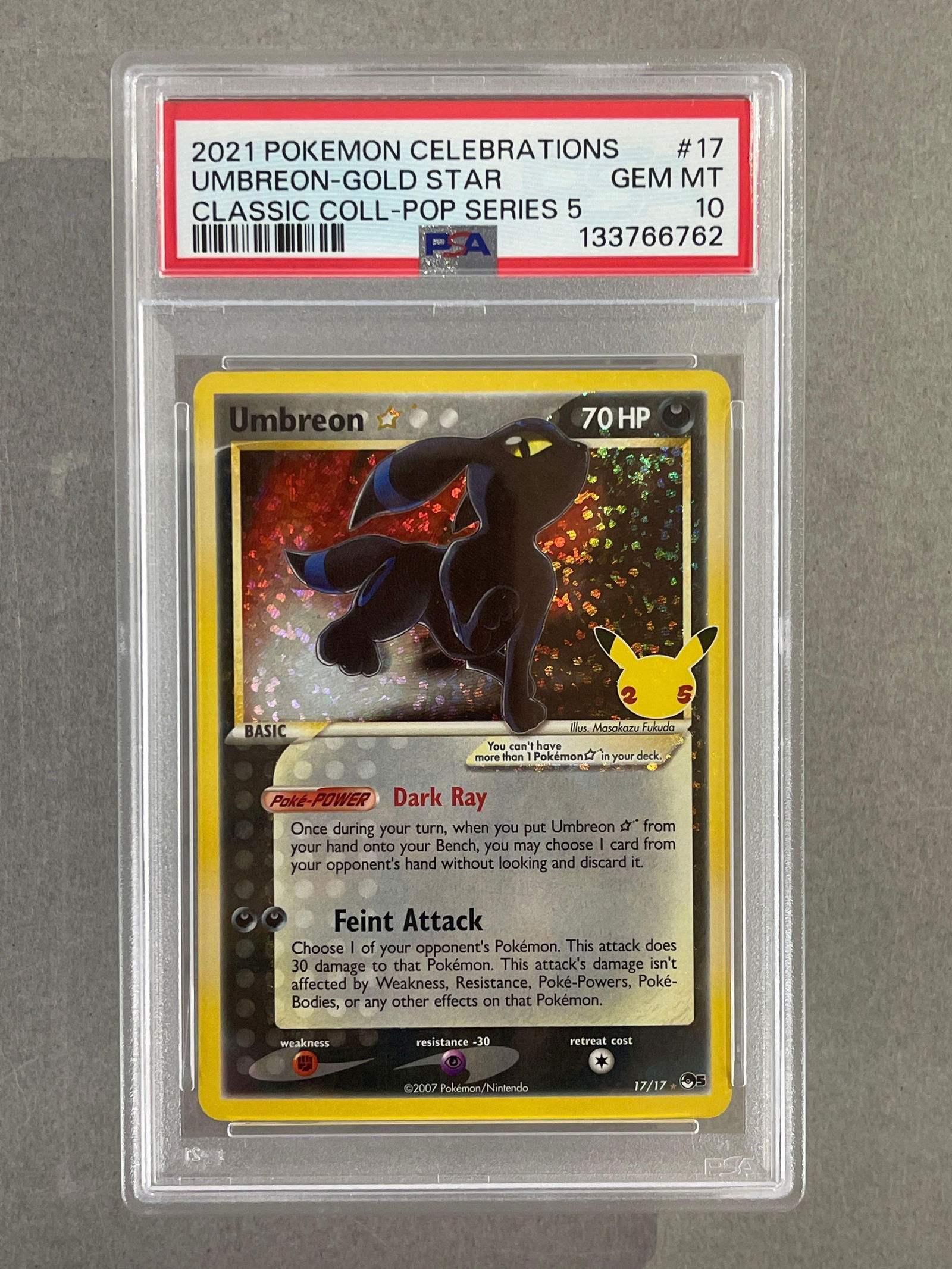 2021 Pokemon CelebrationsClassic Collection - Pop Series 5 Rare Gold Star Umbreon #17 PSA 10: 2021 Pokemon CelebrationsClassic Collection - Pop Series 5 Rare Gold Star Umbreon #17 PSA 10