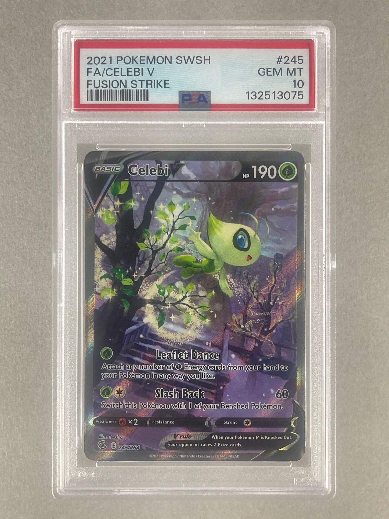 2021 Pokemon Sword and Shield Fusion Strike Full Art Celebi V #245 PSA 10: 2021 Pokemon Sword and Shield Fusion Strike Full Art Celebi V #245 PSA 10