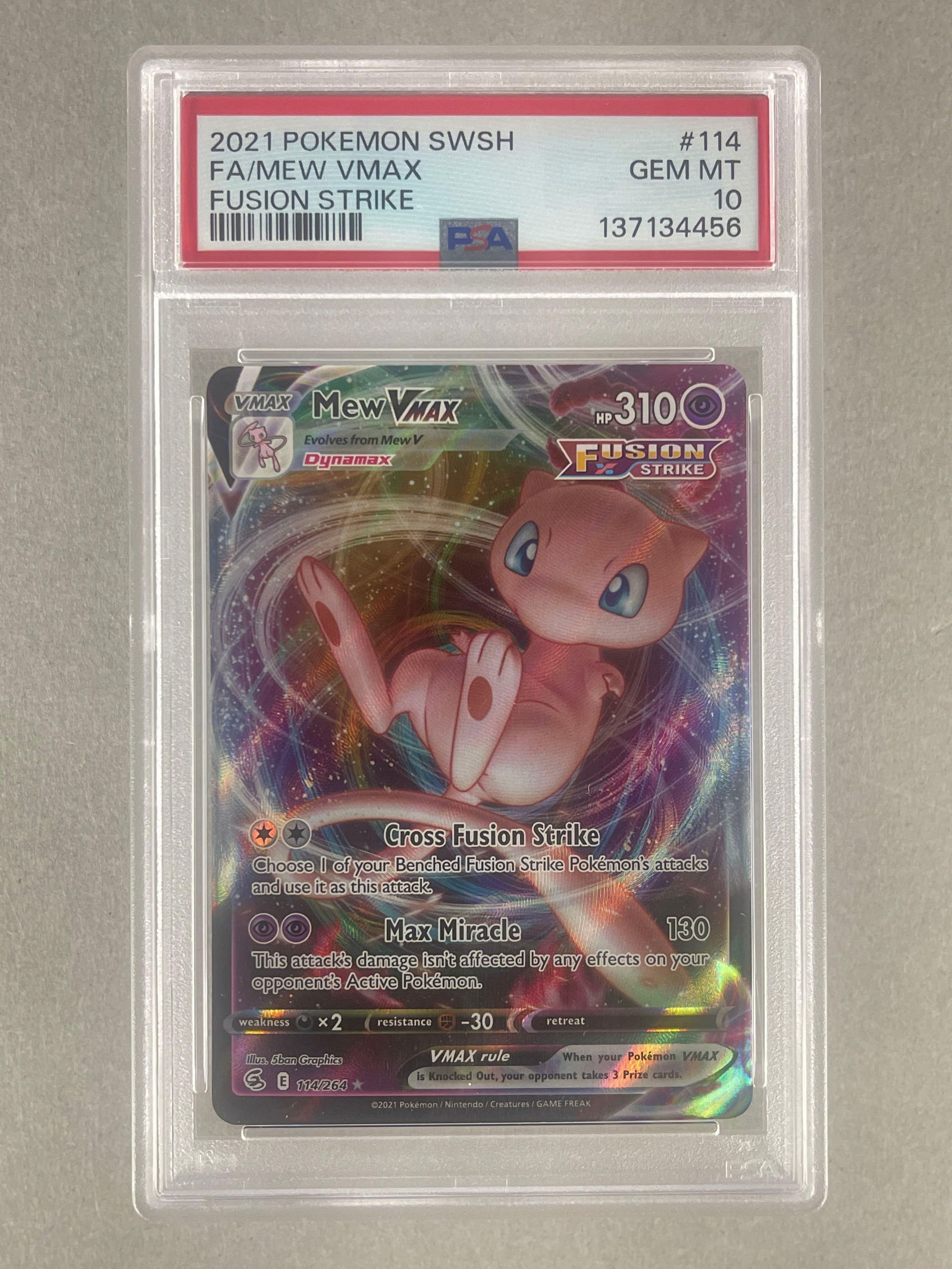 2021 Pokemon Sword and Shield Fusion Strike Full Art Mew VMax #114 PSA 10: 2021 Pokemon Sword and Shield Fusion Strike Full Art Mew VMax #114 PSA 10