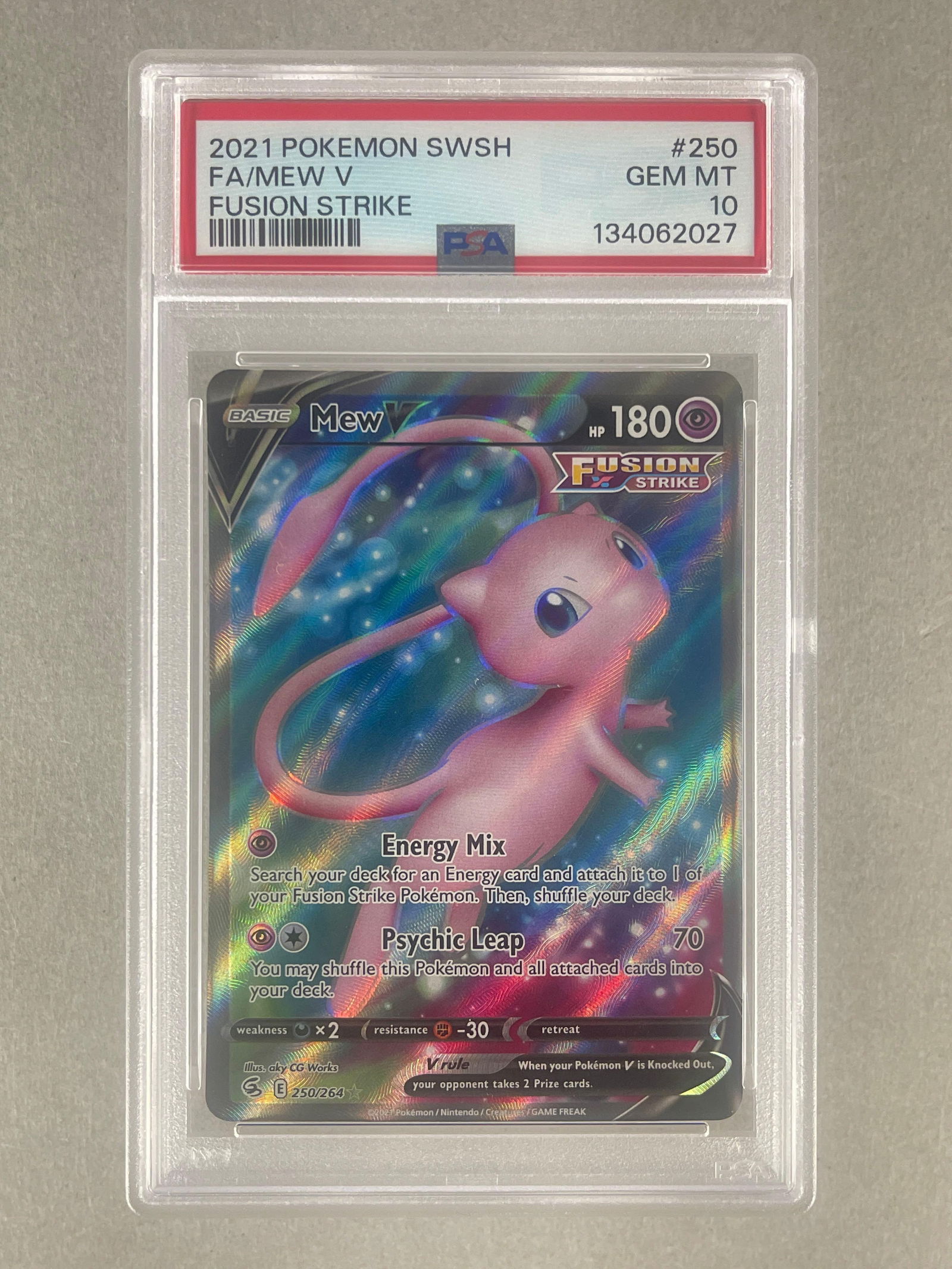2021 Pokemon Sword and Shield Fusion Strike Full Art Mew V #250 PSA 10: 2021 Pokemon Sword and Shield Fusion Strike Full Art Mew V #250 PSA 10