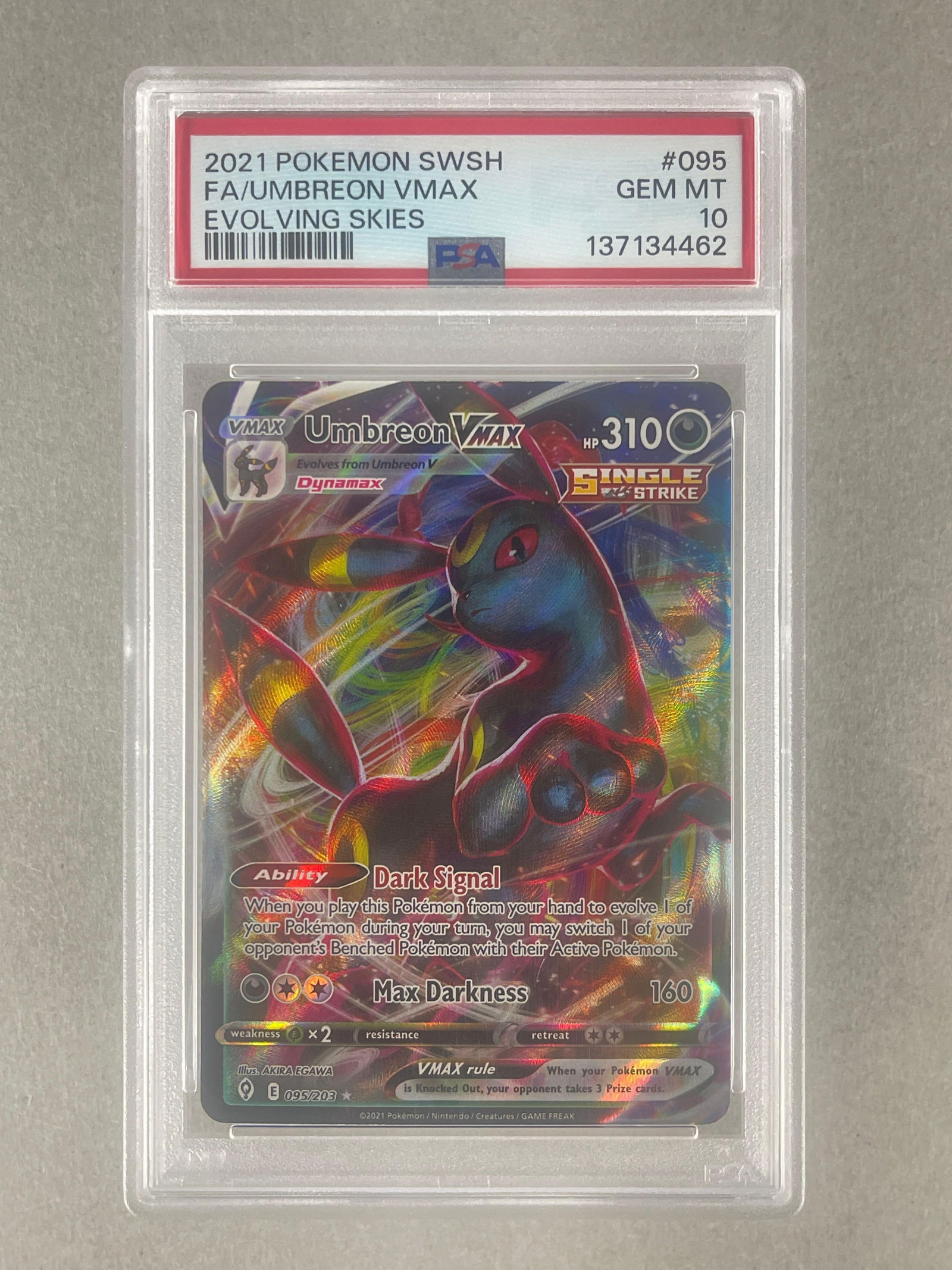 2021 Pokemon Sword and Shield Evolving Skies Full Art Umbreon VMax #095 PSA 10 (1 of 2)