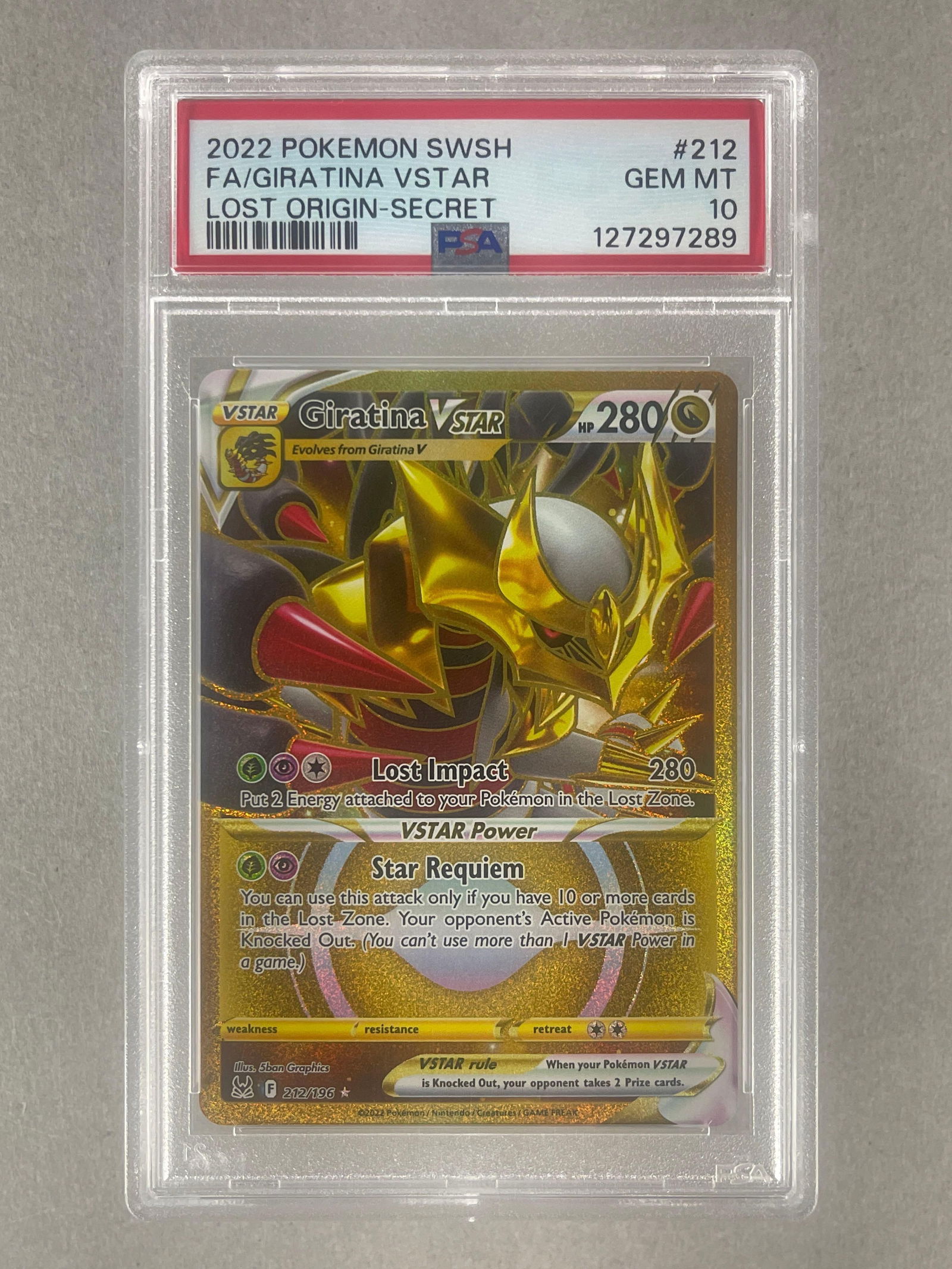 2022 Pokemon Sword and Shield Lost Origin Full Art Secret Giratina VStar #212 PSA 10: 2022 Pokemon Sword and Shield Lost Origin Full Art Secret Giratina VStar #212 PSA 10